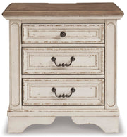Cottage Nightstand with USB Outlets – 3 Drawer, Chipped White