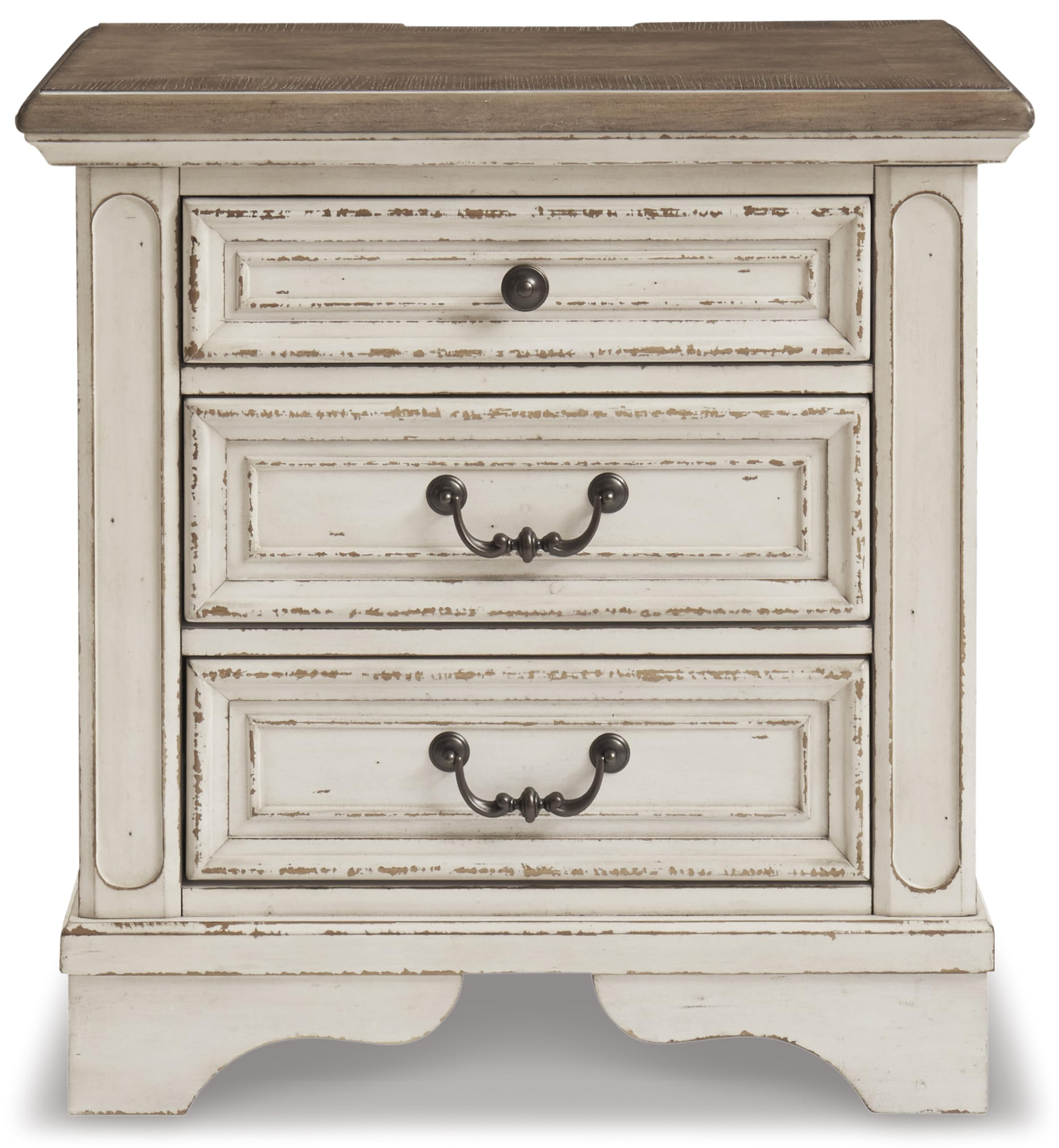 Cottage Nightstand with USB Outlets – 3 Drawer, Chipped White