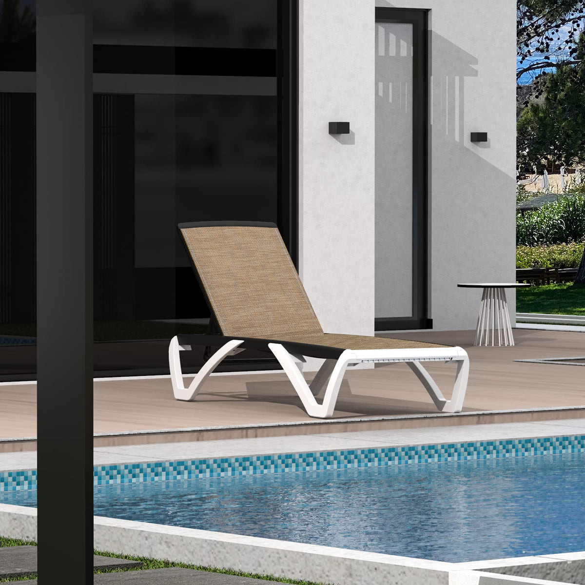 Domi Patio Chaise Lounge Outdoor Aluminum Polypropylene With Adjustable Backrest - for Beach, Yard, Balcony, Poolside Sunbathing (1 Brown Chair)