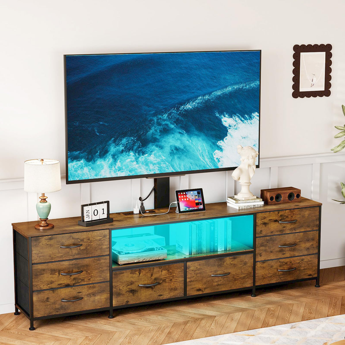 TV Stand with Mount & 8 Drawers