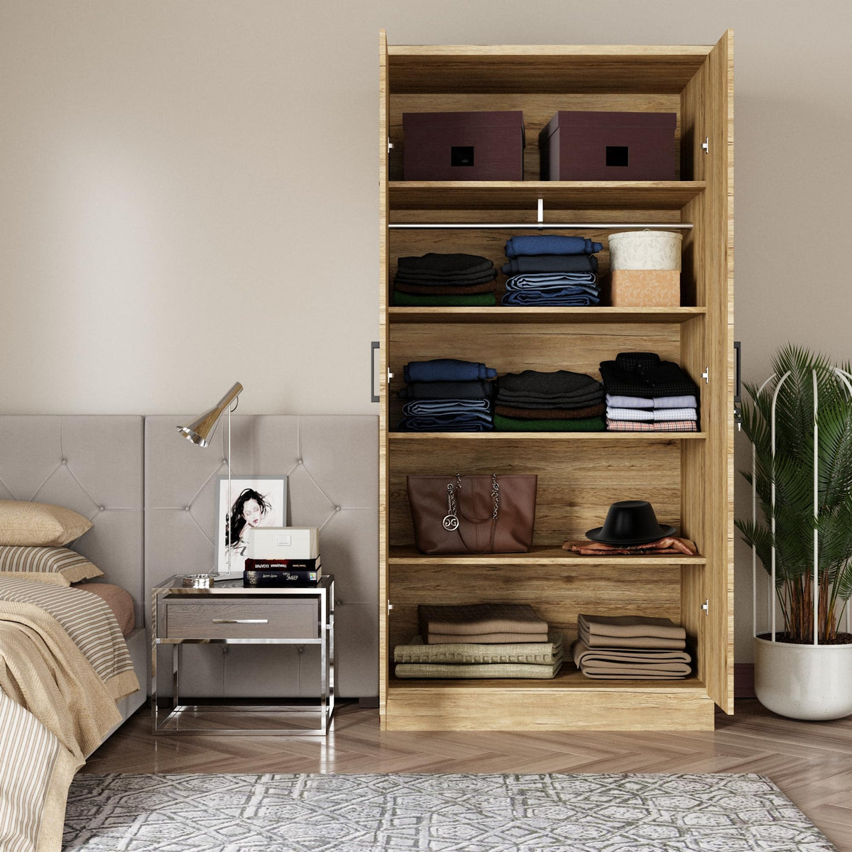 2-Door Wardrobe with Shelves