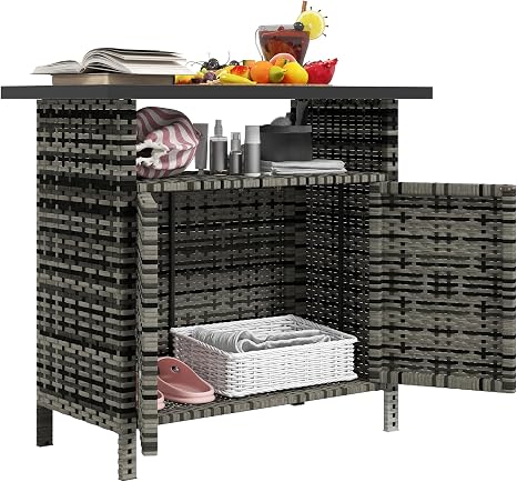 Wicker Outdoor Storage Cabinet with Bar Table