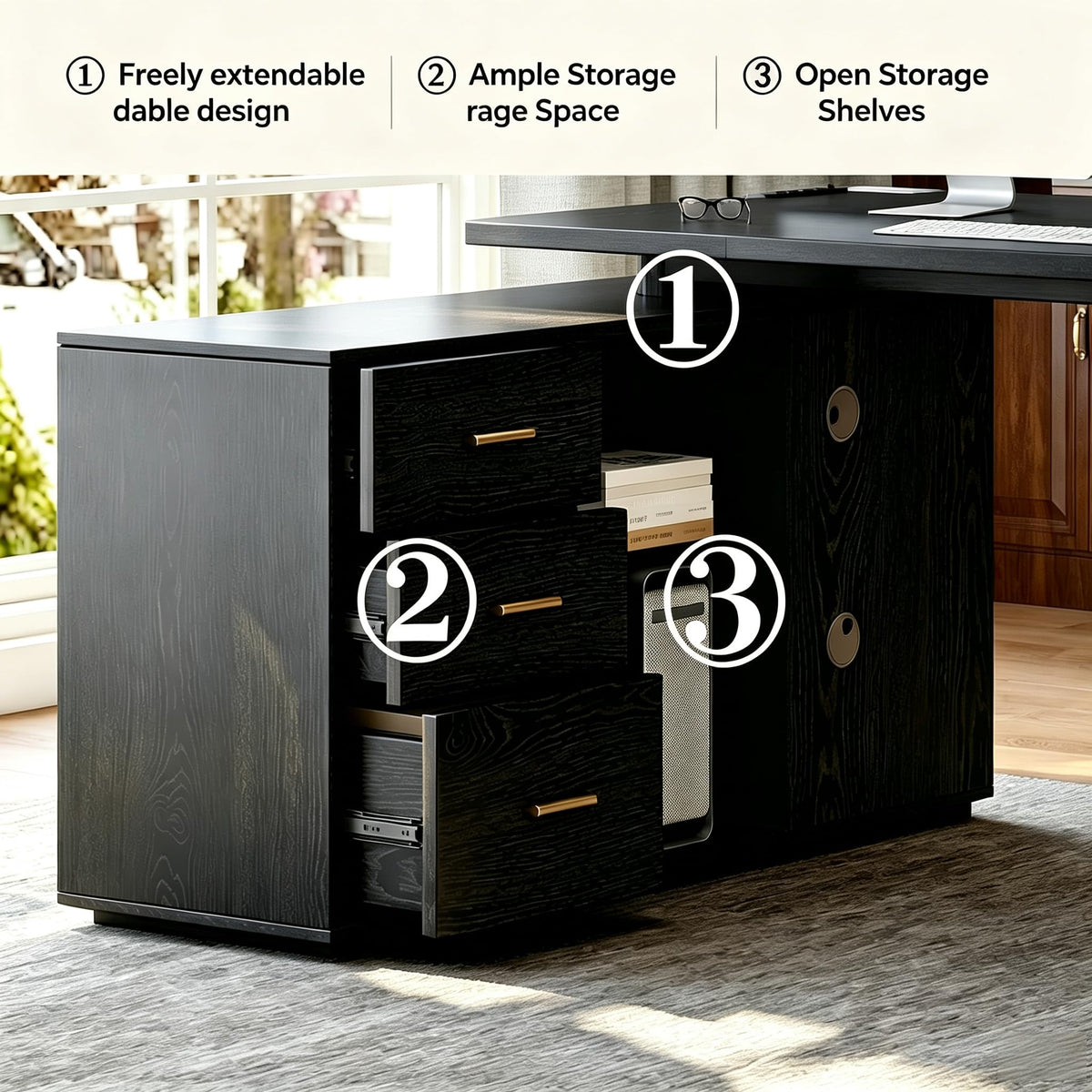 Black L-Shaped Executive Desk