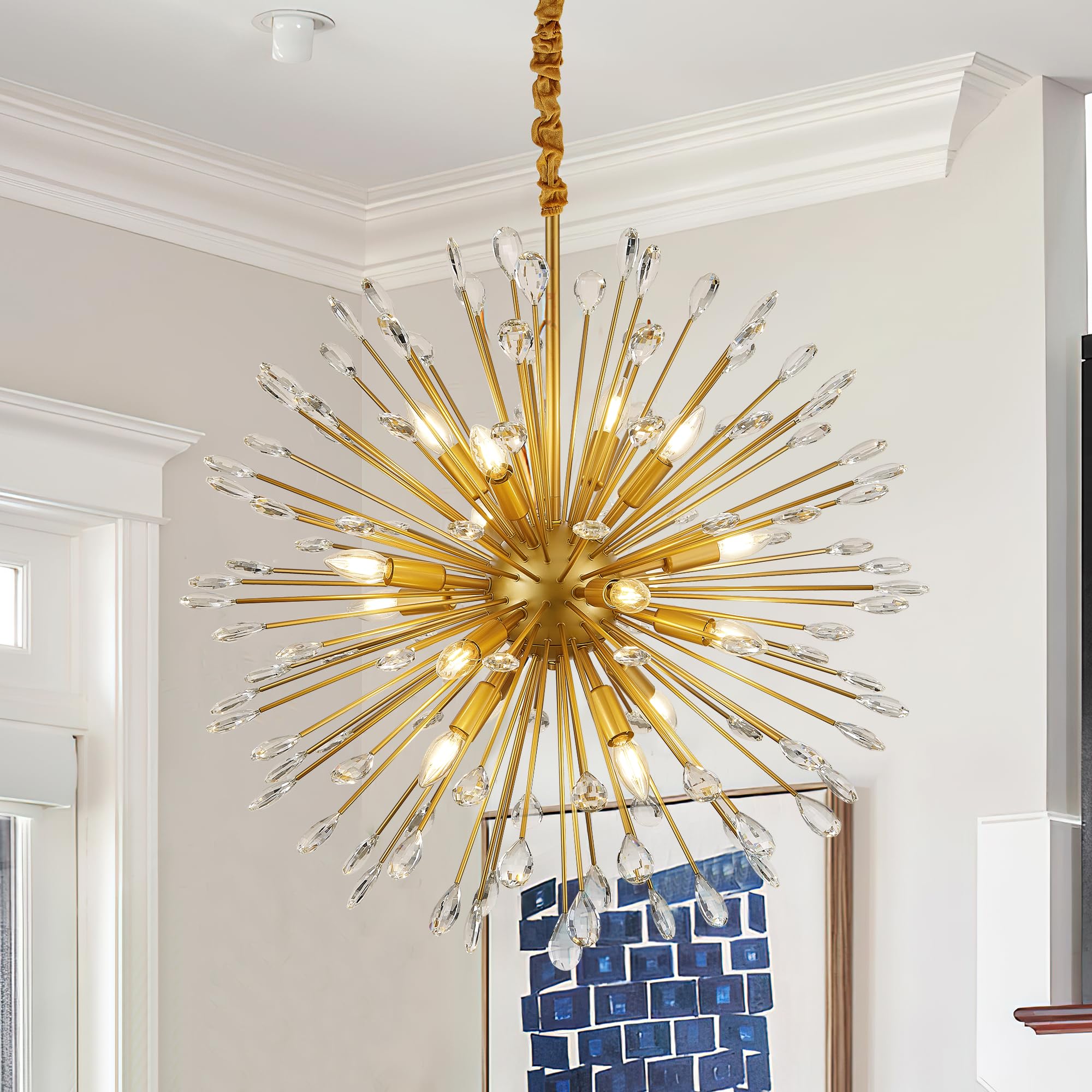 Aol furin 16-Light Gold Sputnik Chandeliers, 31" Starburst Firework Pendant Light fixtures, Mid-Century Modern Satellite Ceiling Lights for Dining Room, Kitchen, Bedroom, Living Room, E12