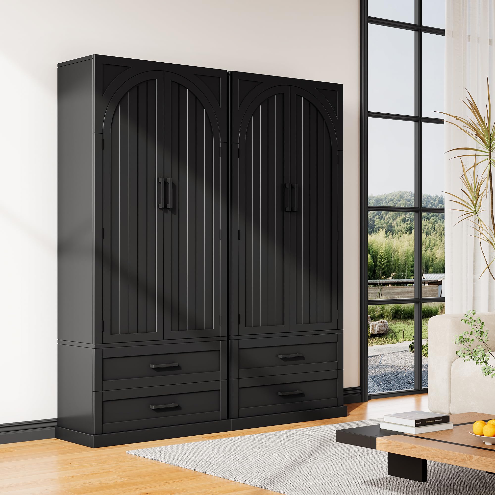 iPormis 71" Tall Kitchen Pantry Storage Cabinet w/Adjustable Shelf, Large Drawers & Door Shelves, Freestanding Kitchen Cupboard for Dining Room/Living Room, Black