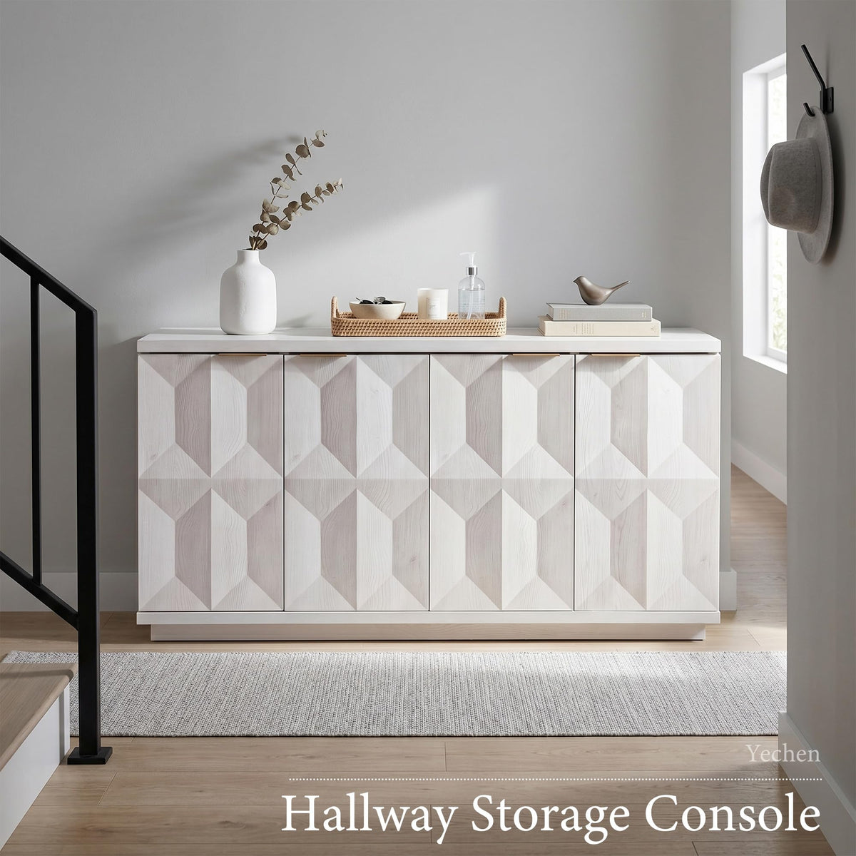 White Oak Geometric Sideboard
