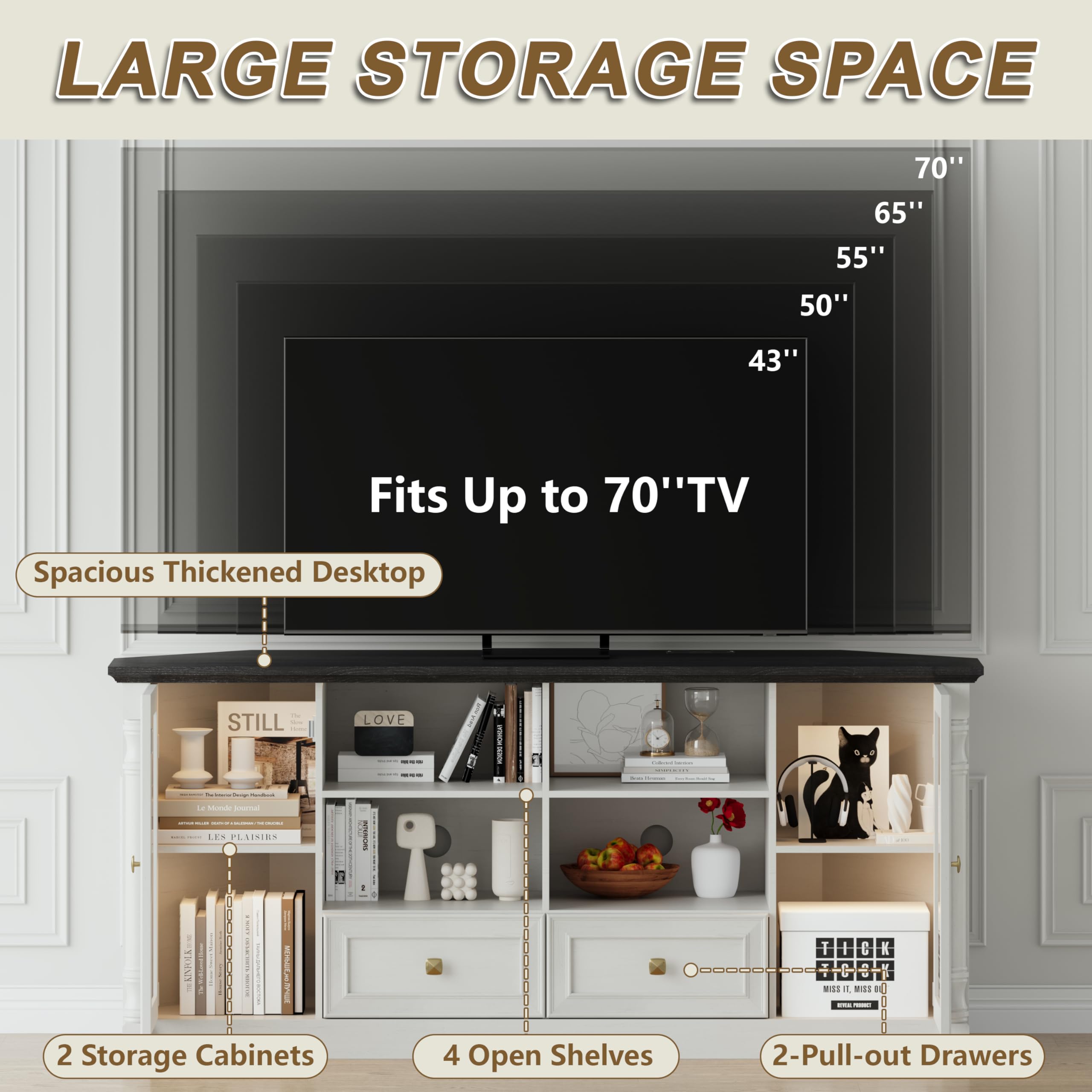 Farmhouse Corner TV Stand for 55 65 Inch TV, Modern Corner Entertainment Center with Power Outlet, Adjustable LED Lights & Glass Doors , Wood Console Cabinet with Storage for Living Room, Bedroom