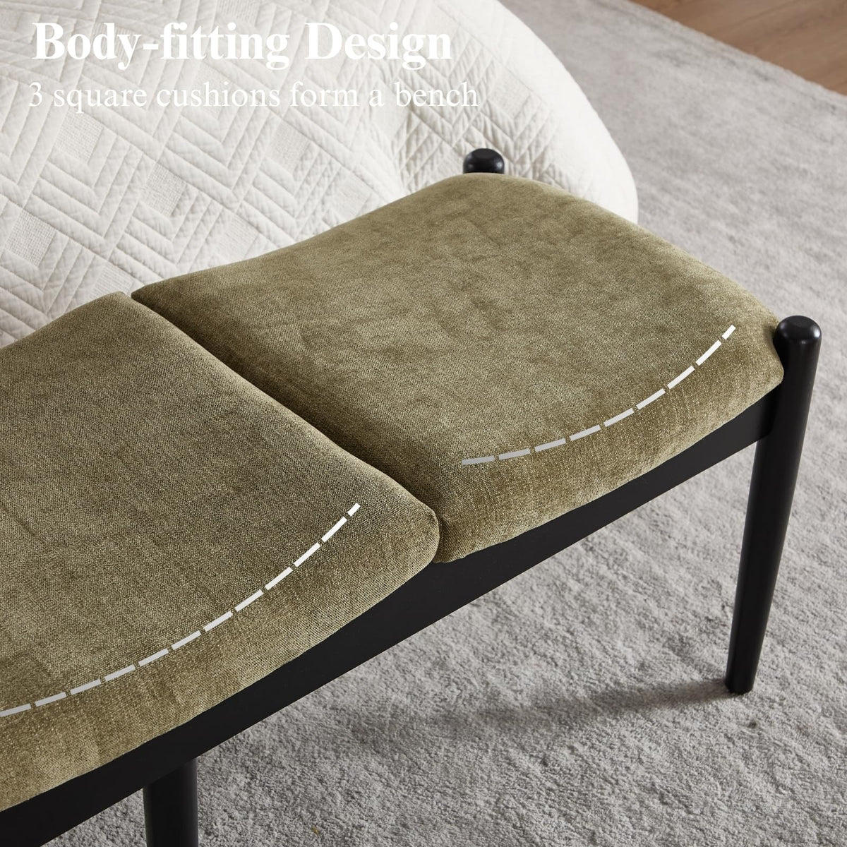 Green Chenille Upholstered Bench