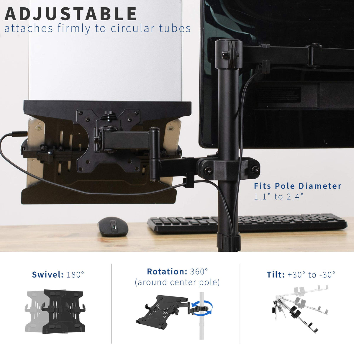 VIVO Black Universal Pole Mounted Laptop Holder, MOUNT-PL1A-LAP3