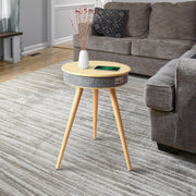 Louis Donné Smart End Table with Bluetooth Speakers, Round Side Table with Wireless Charger, Smart Coffee Table for Outdoor Pool Parties Patio Camping, 360 Degree Premium Sound (Log Color)