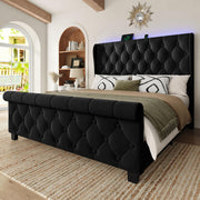 Uteeran Queen Size Bed Frame with Headboard, Upholstered Bed Frame, Balck