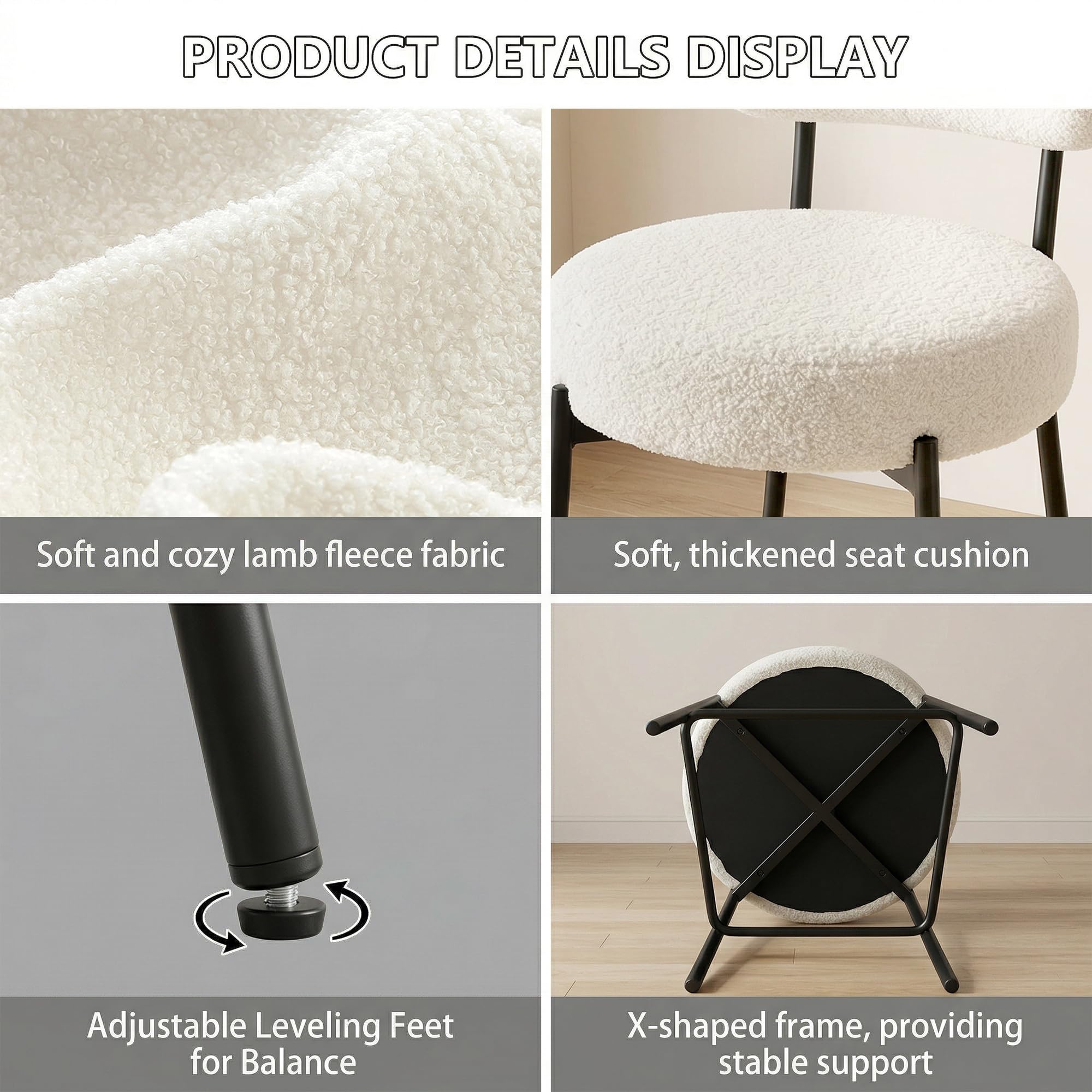 Boucle Counter Height Bar Stools with Back, Set of 2