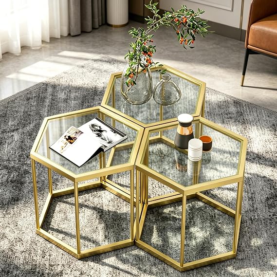 Gold Hexagonal Glass Coffee Table