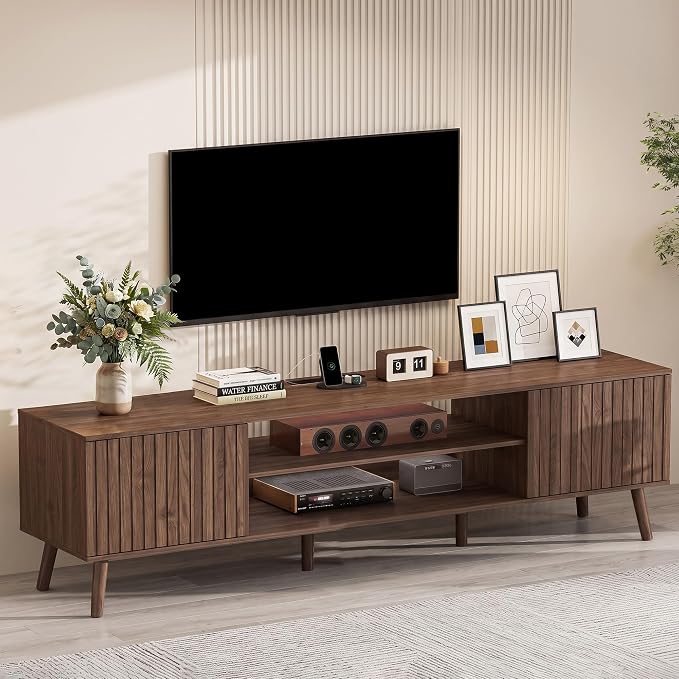 Fluted TV Stand with Charging Station