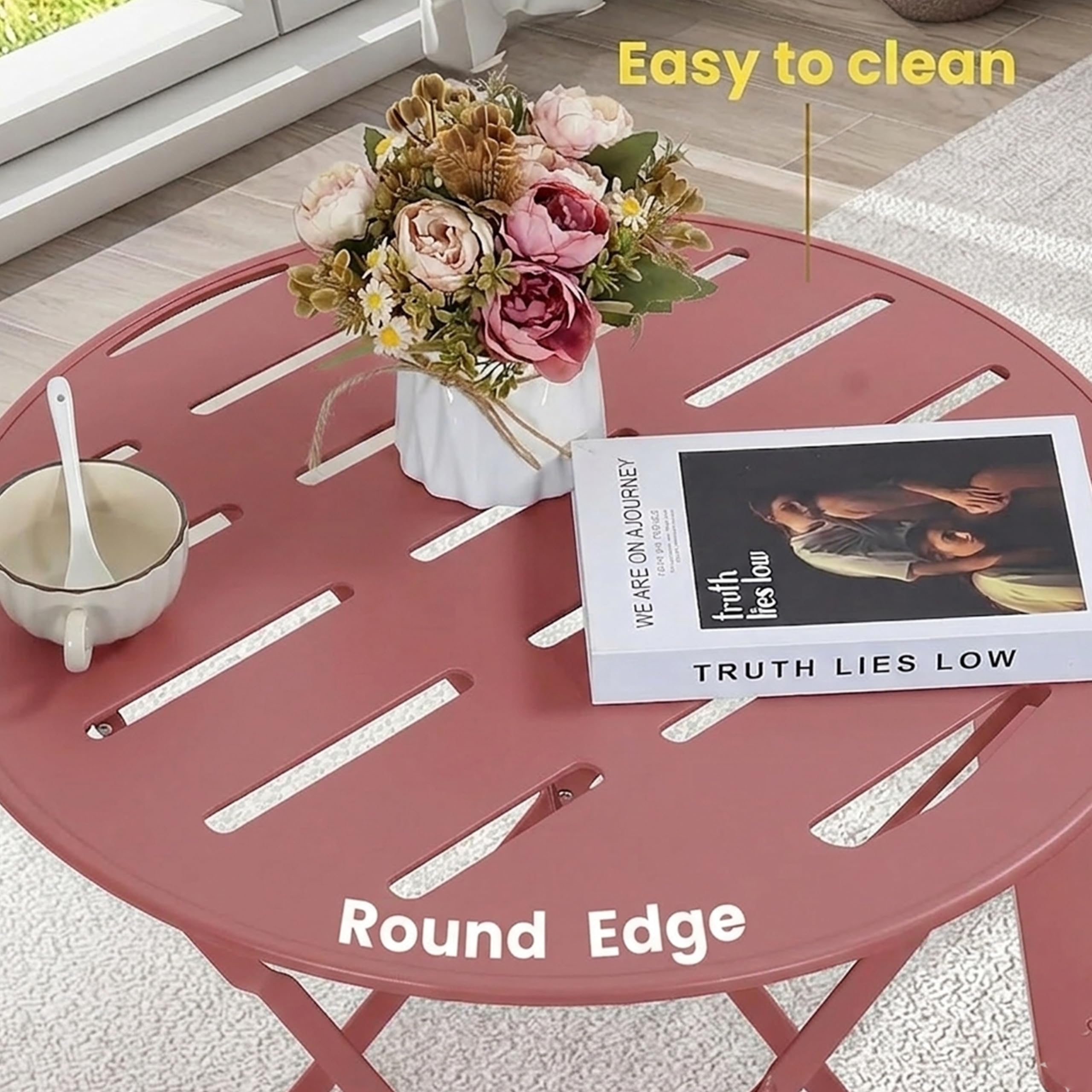 3-Piece Metal Folding Bistro Set with 20" Round Table & 2 Chairs