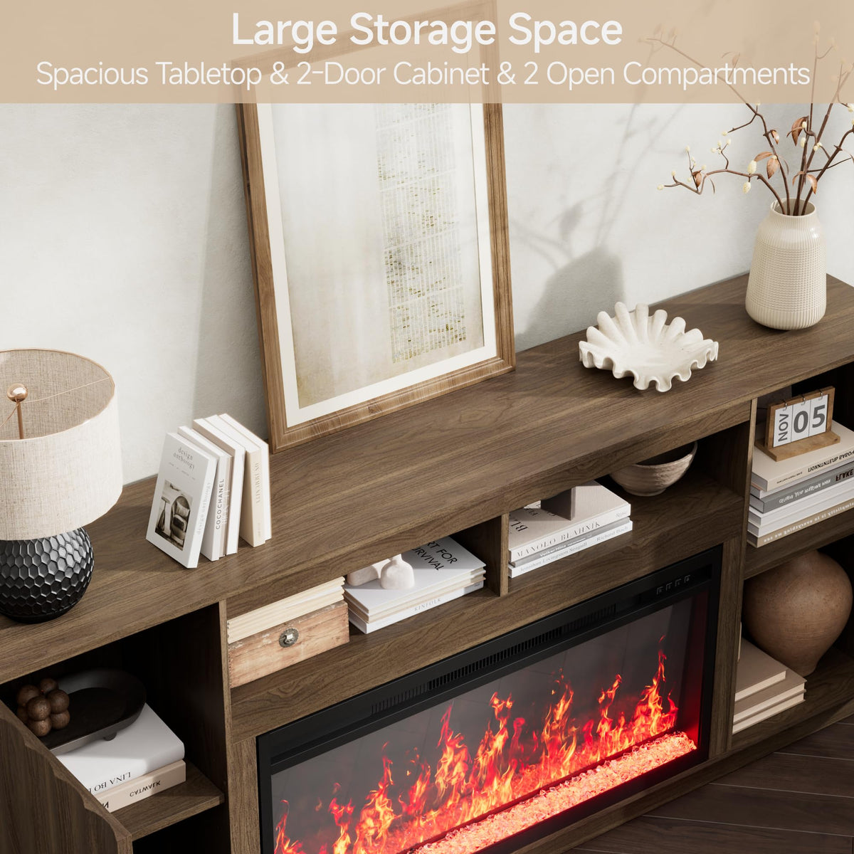 Now Mais 70" Fireplace TV Stand, Walnut