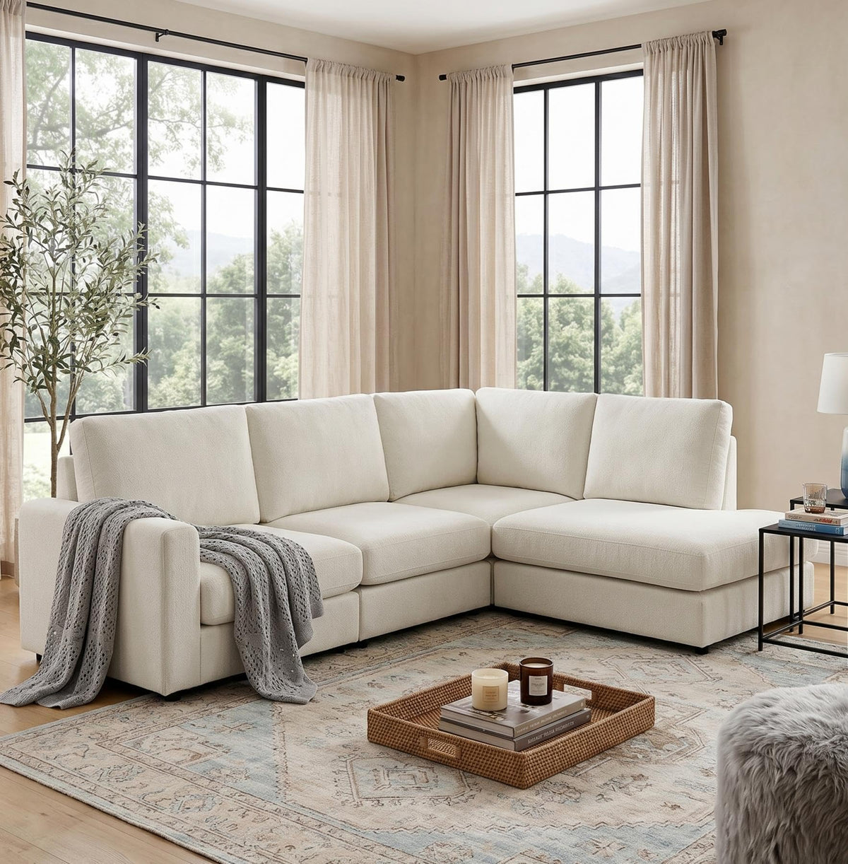 Chenille Sectional Sofa with Reversible Chaise