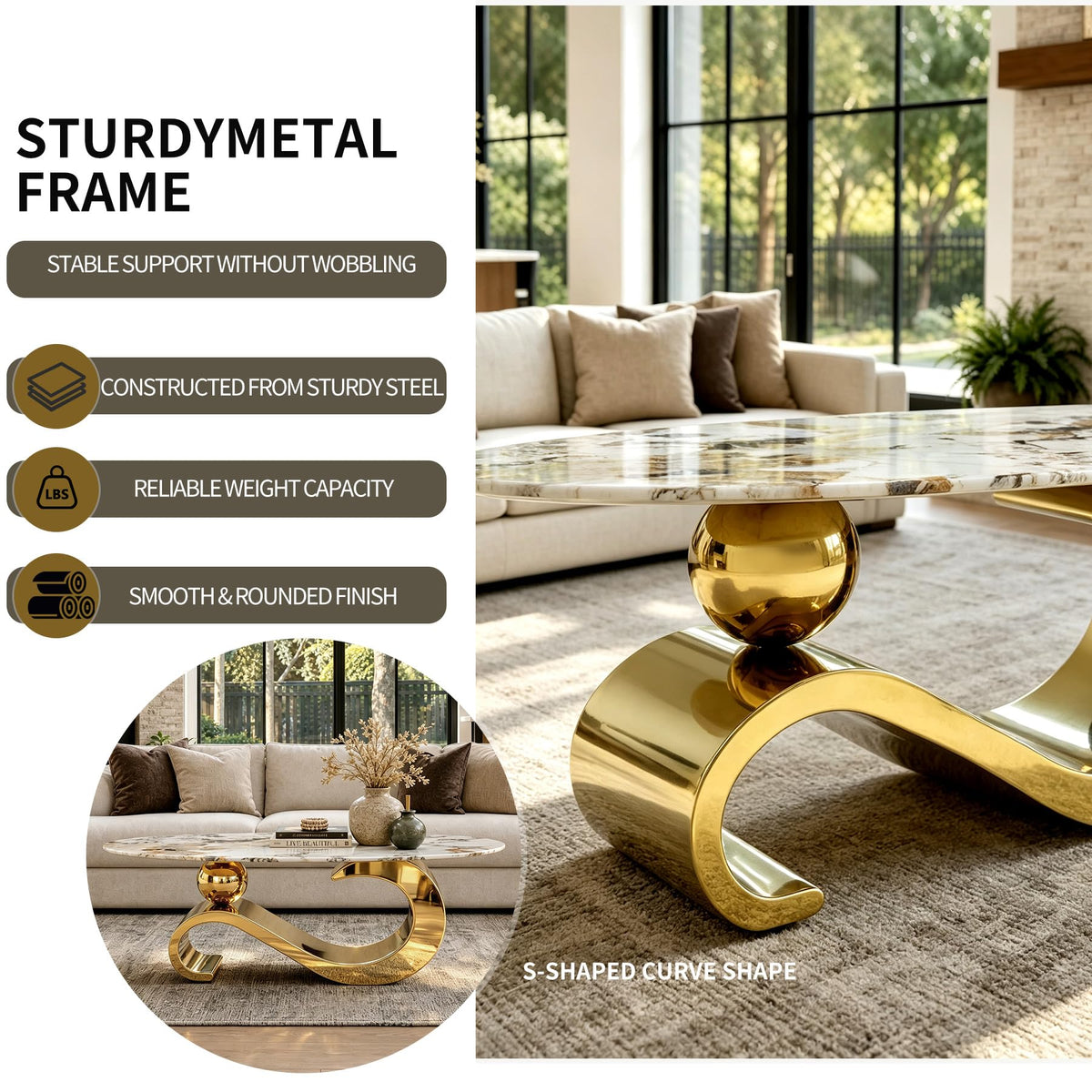 Oval Faux Marble Coffee Table