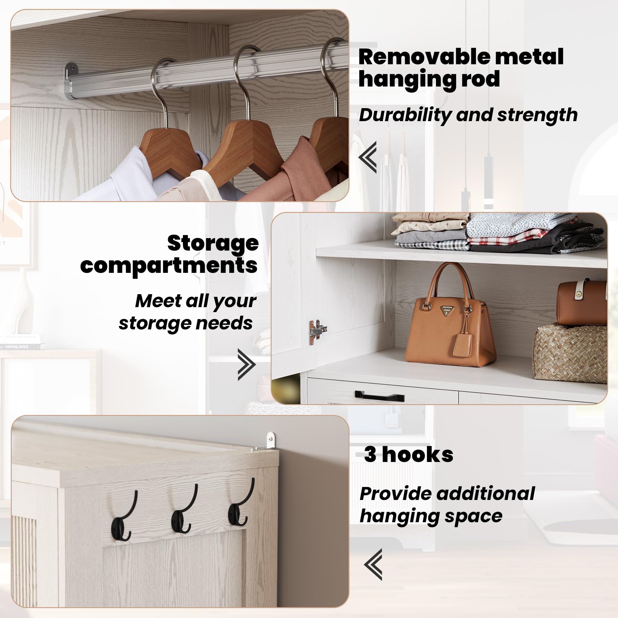 ANCTOR Armoire Wardrobe Closet, 71" H Wooden Clothing Storage Cabinet with 2 Doors and 2 Drawers, Bedroom Freestanding Wardrobe Combination with Hanging Rod and Shelves, White