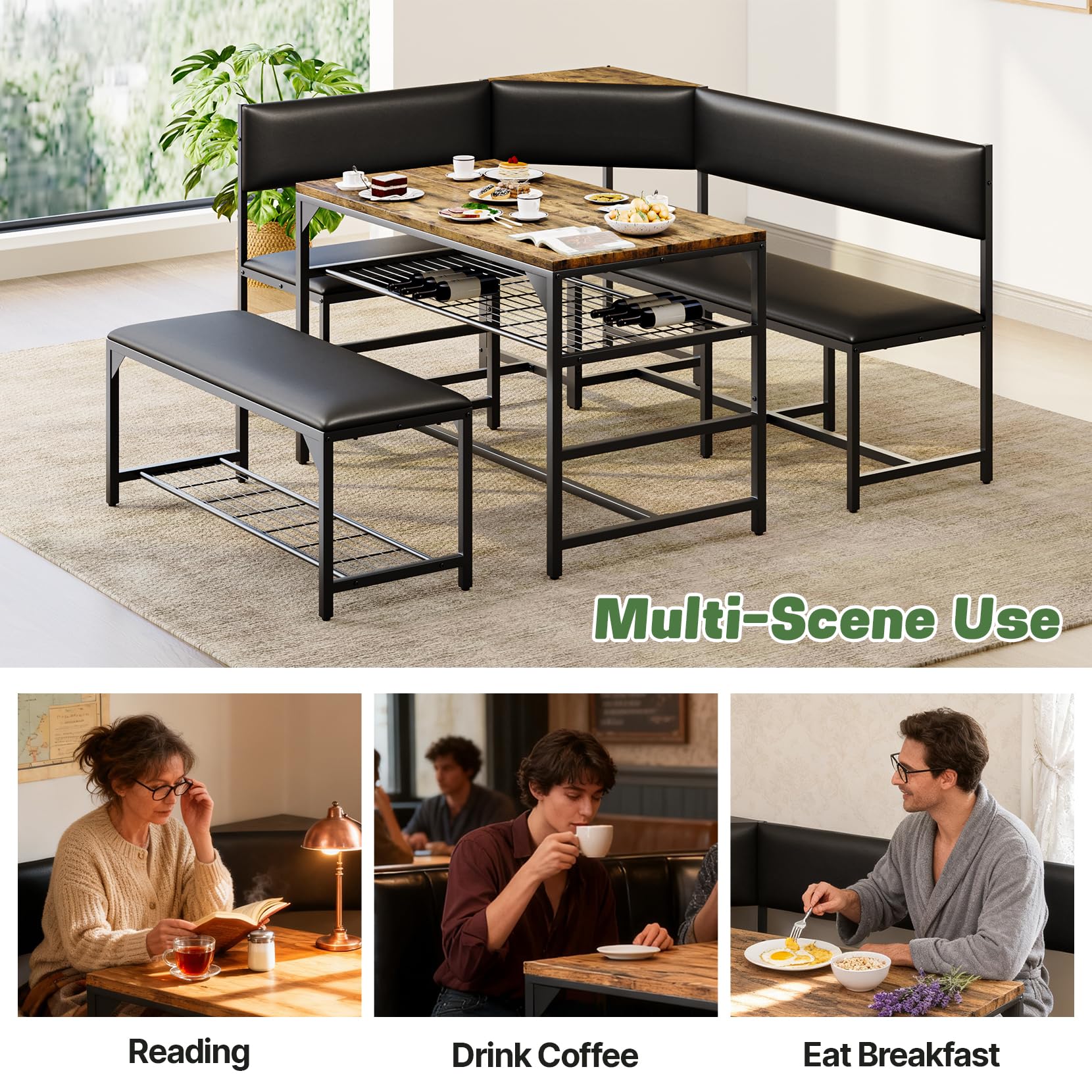 Corner Dining Set with Storage Benches