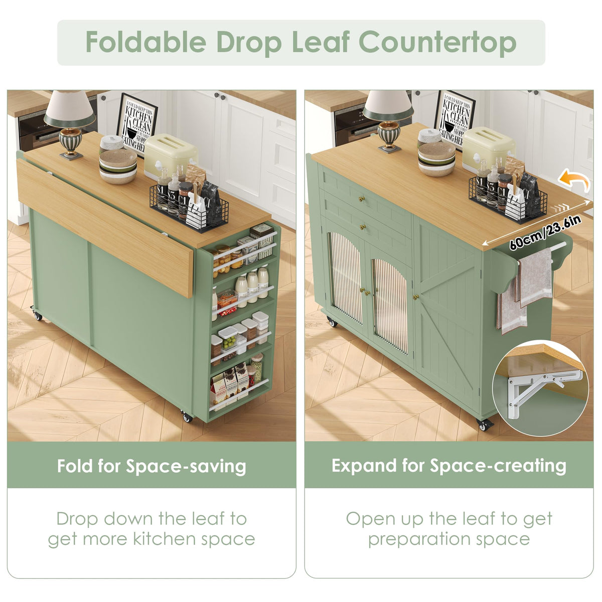 Green Rolling Kitchen Island