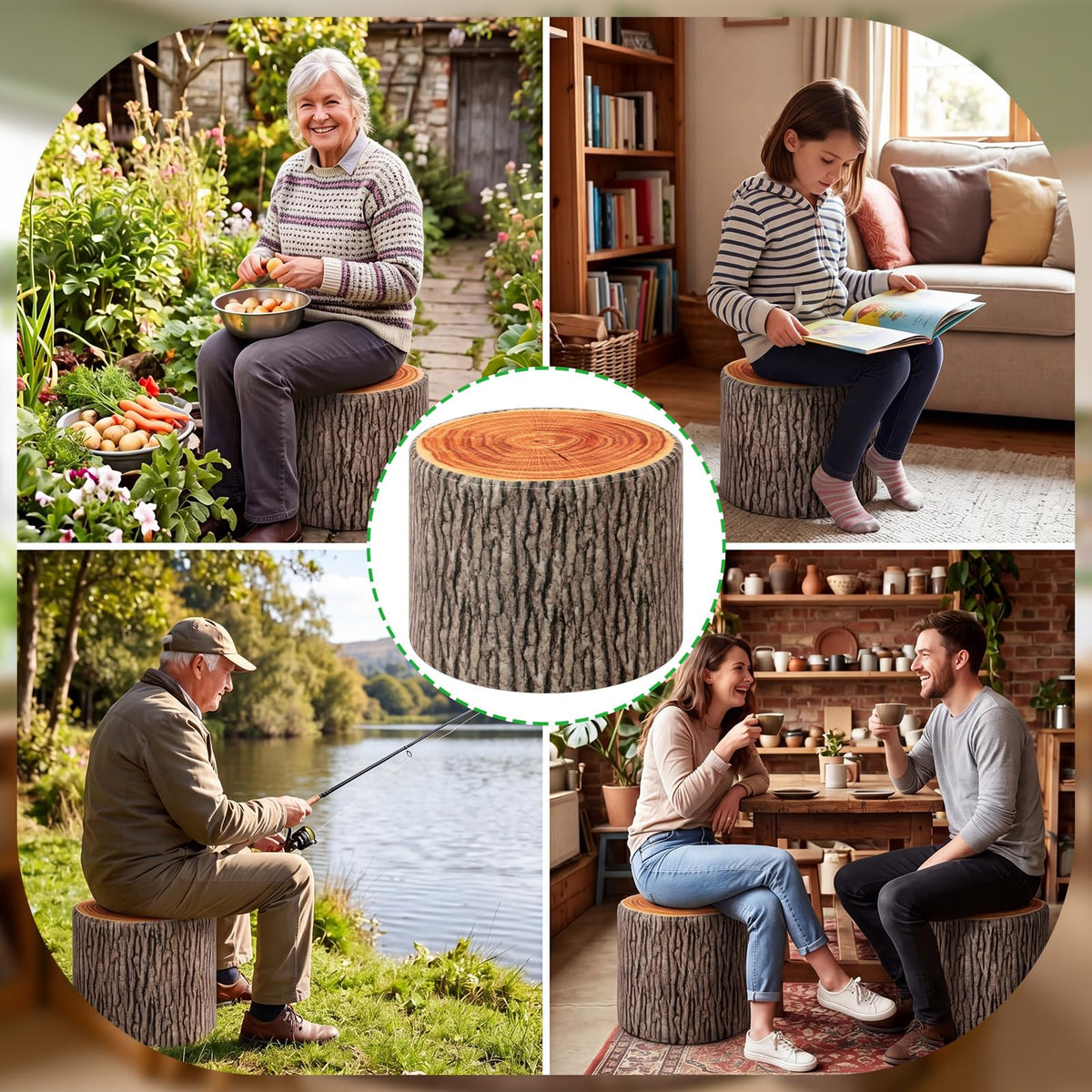 Leinuosen 4pcs Tree Stump Stool Round Throw Pillow Floor Cushion, 11 x 7.9"