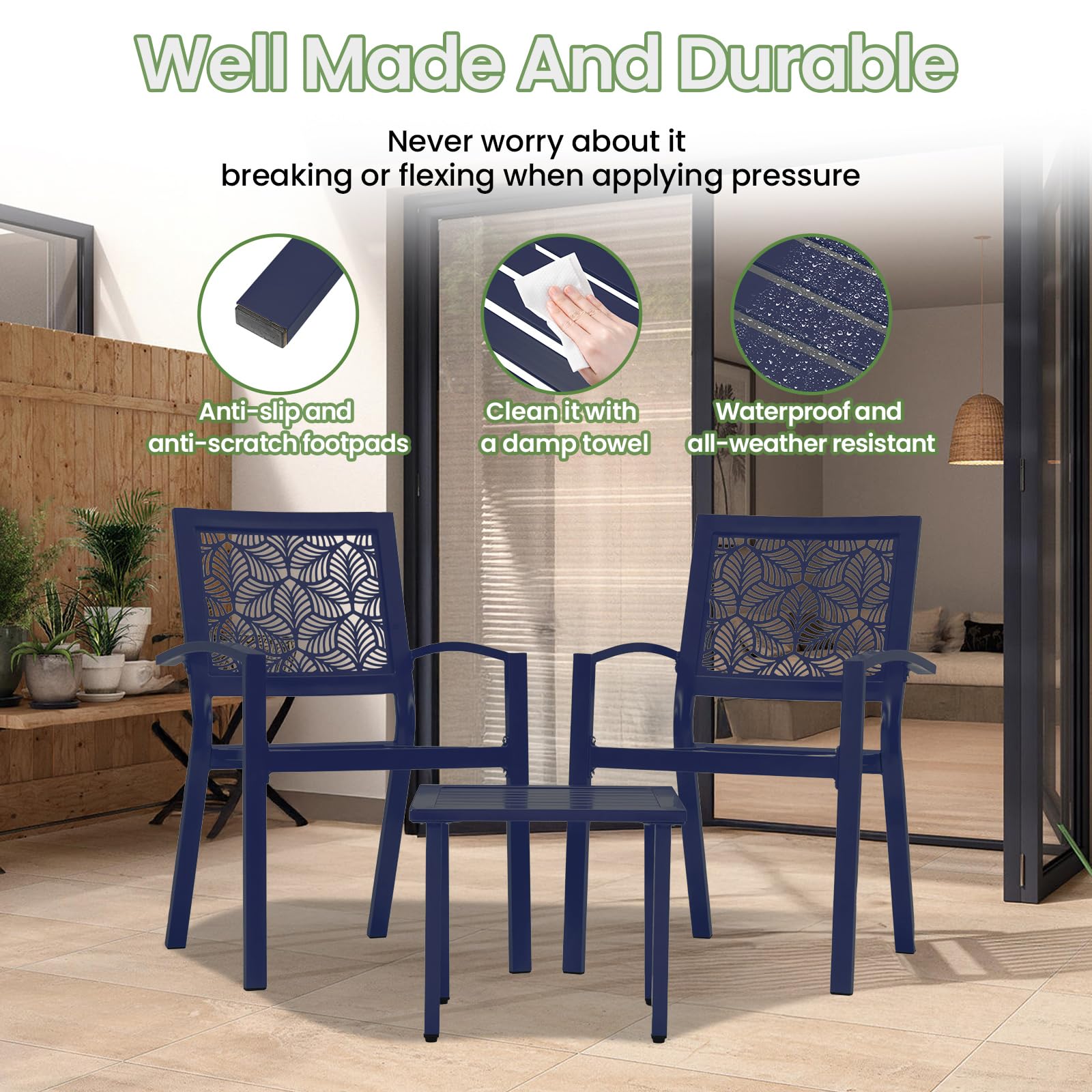 3-Piece Patio Bistro Set with 2 Chairs & Table