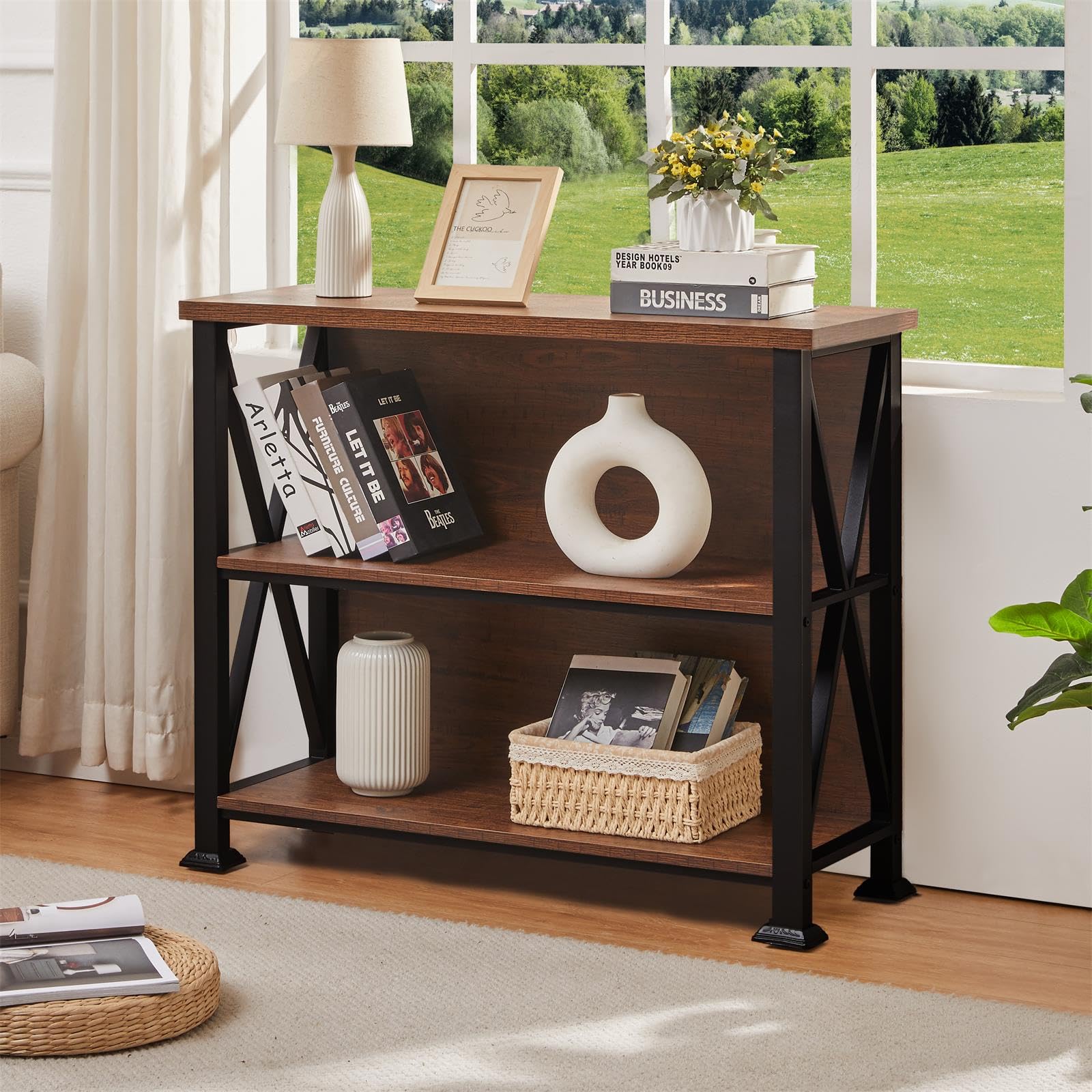 3-Tier Industrial Bookshelf with Metal Frame