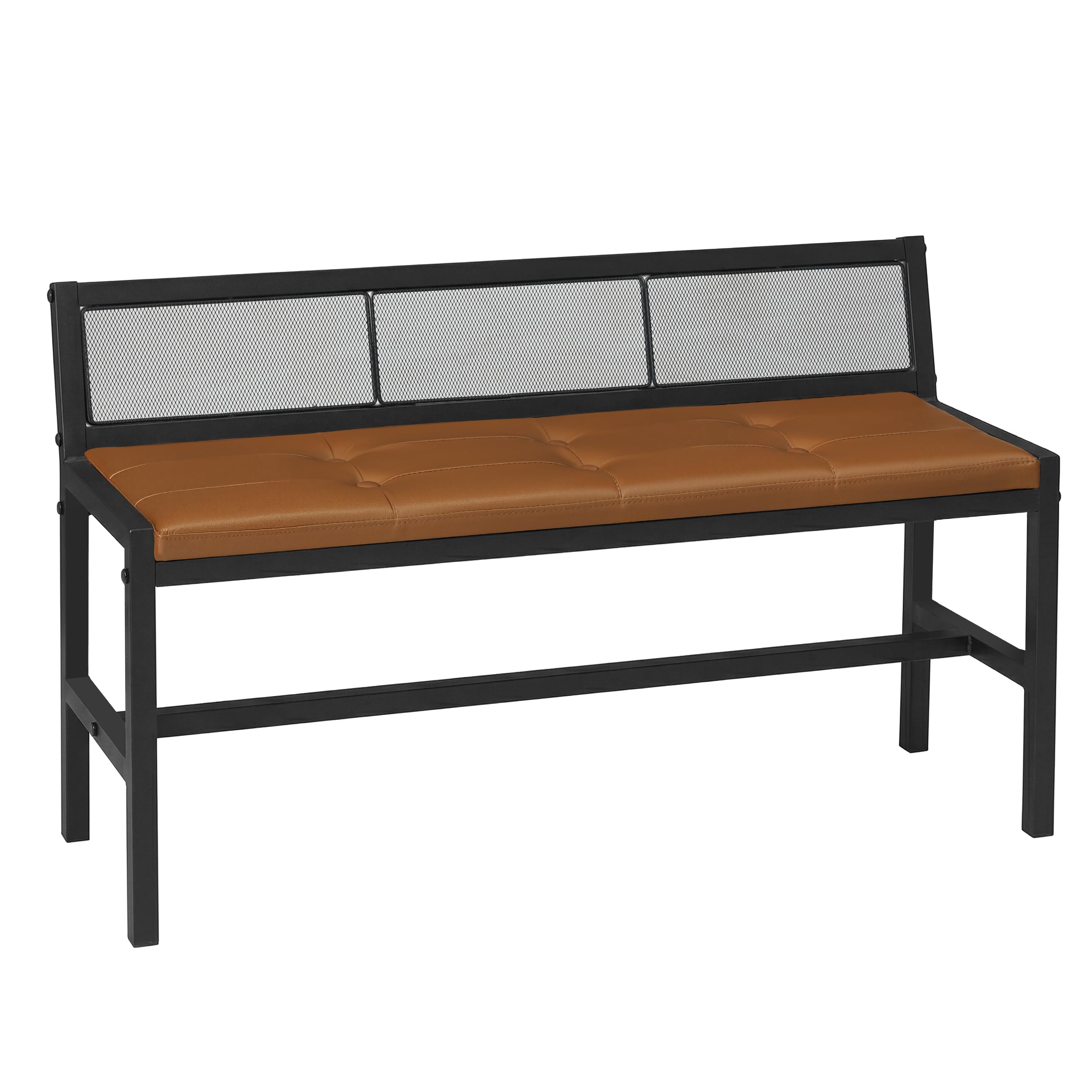 YATINEY Dining Bench, 39.4'' Kitchen Bench with Back, Dining Room Bench with PU Leather Upholstered Seat, Entryway Bench with Metal Legs for Dining Room, Entryway, Living Room, Black and Brown DB01BV