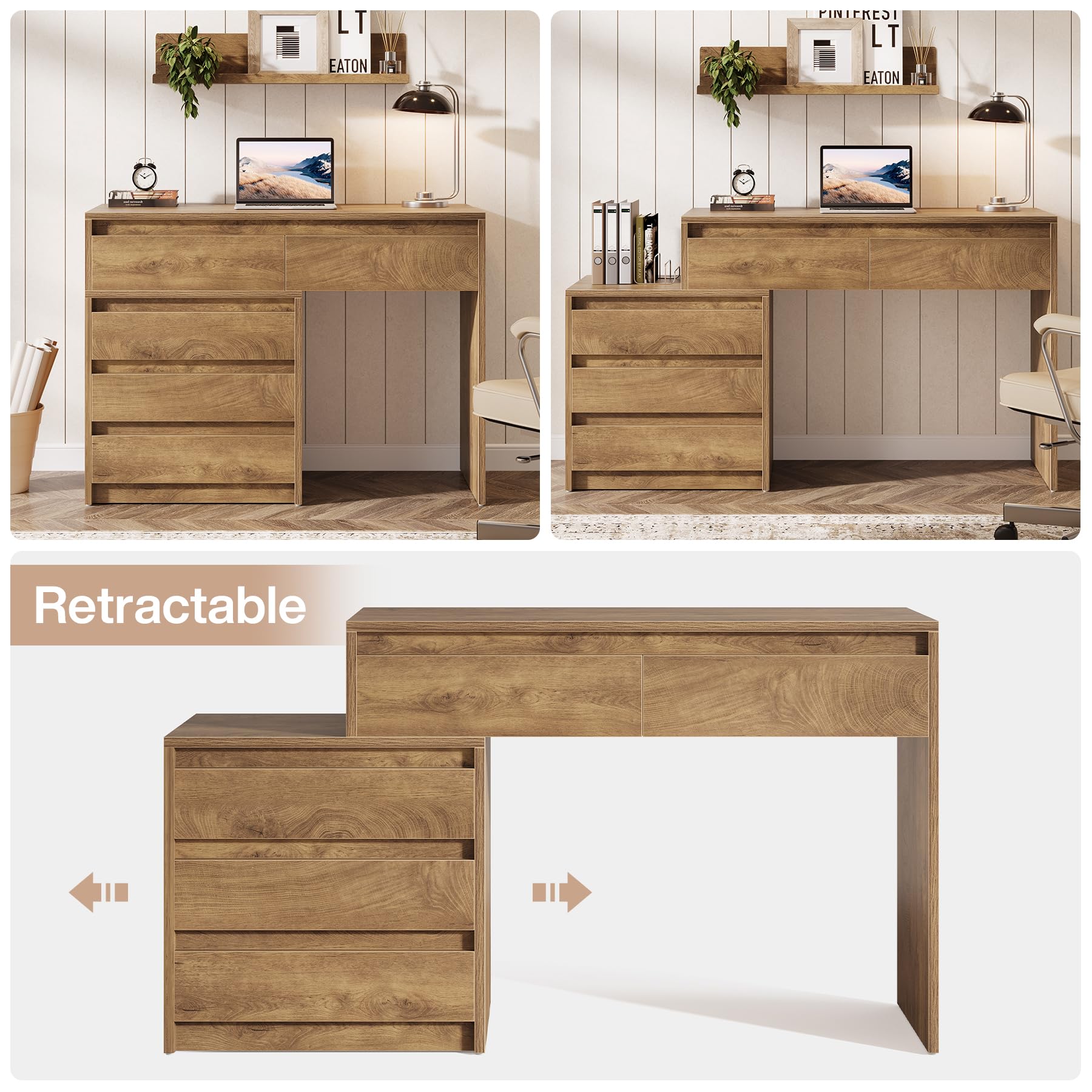 Tribesigns 63" Vanity Desk with 5 Drawers for Bedroom, Makeup Table with Movable 3-Drawer Chest Cabinet & Storage, Modern Large Dressing Table for Women Girl, Make up Desk for Bedroom
