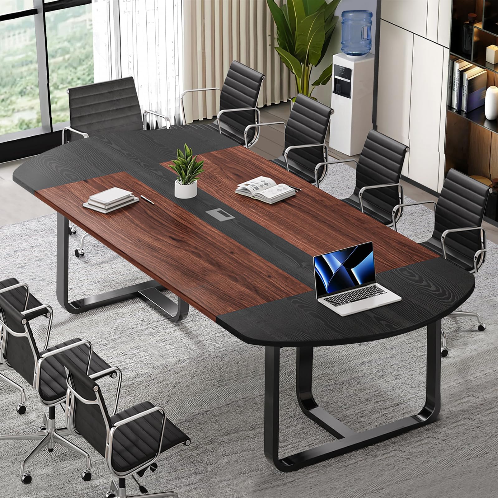 8FT Oval Conference Table – Walnut & Black