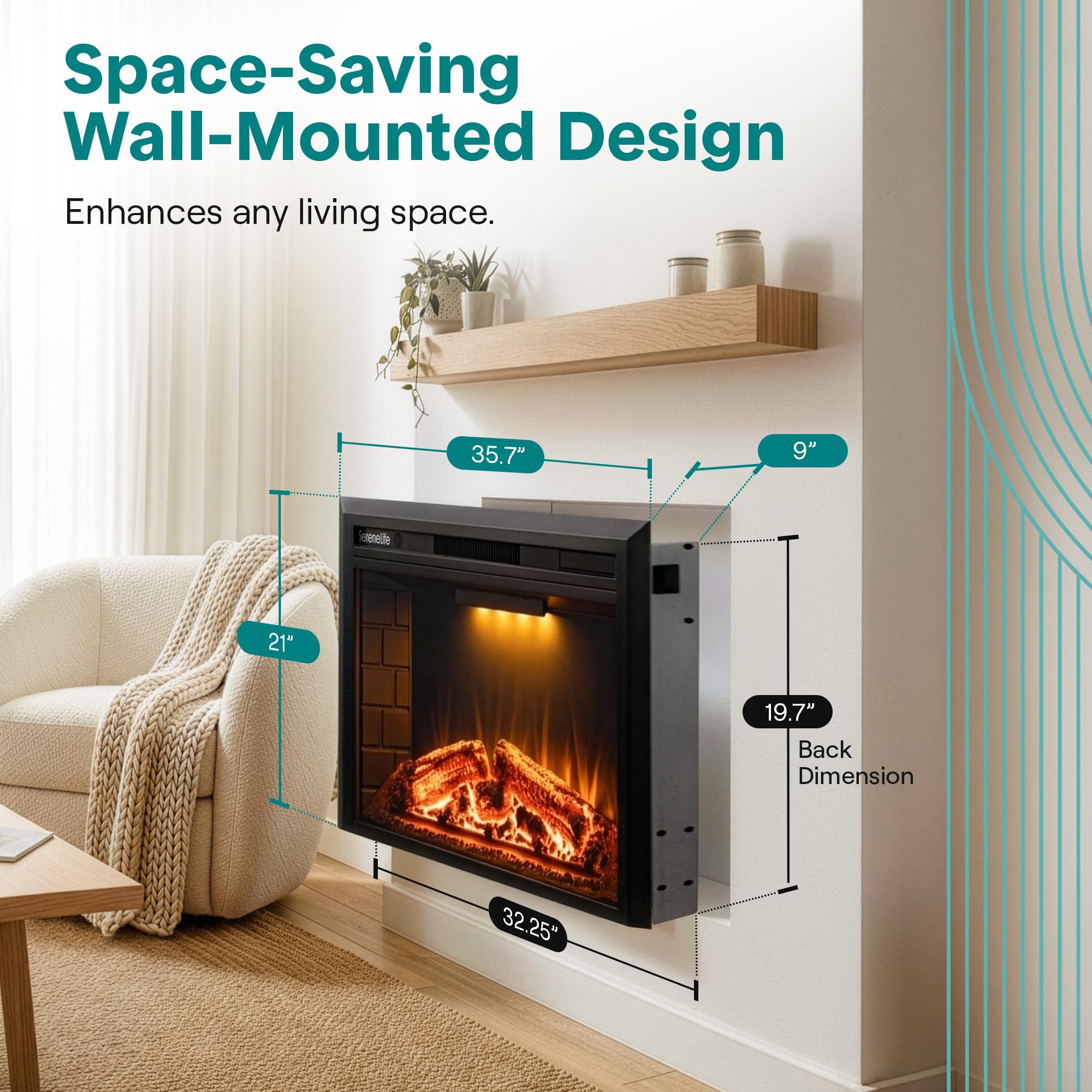 36" Electric Fireplace Insert with Heater