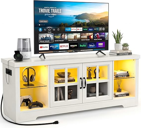 55" LED TV Stand with Charging Station & Adjustable Shelf