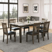 AMERLIFE 7-Piece Dining Table Set with Chairs, Faux Marble Table, Brown