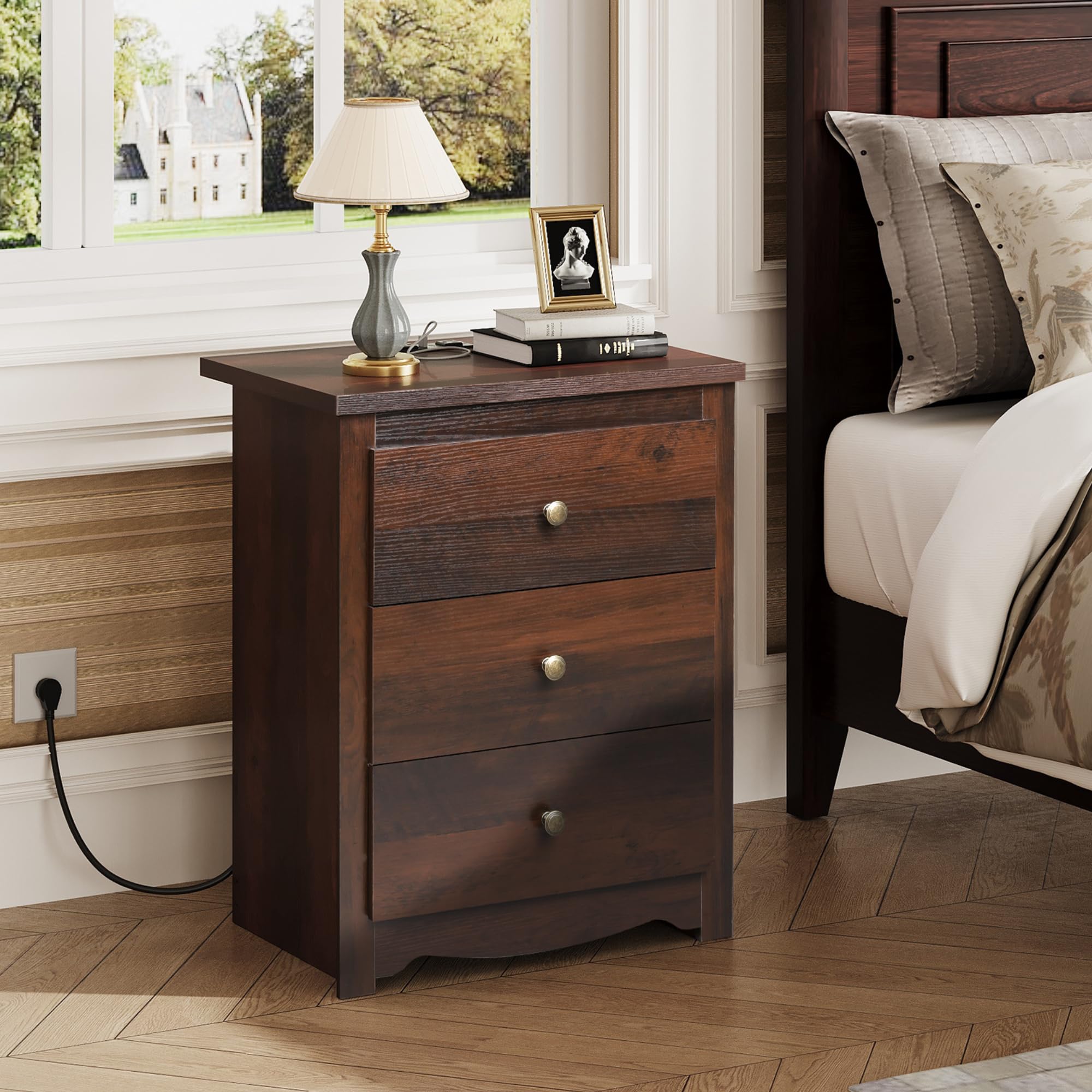 Tall Nightstand with Charging Station & 3 Drawers