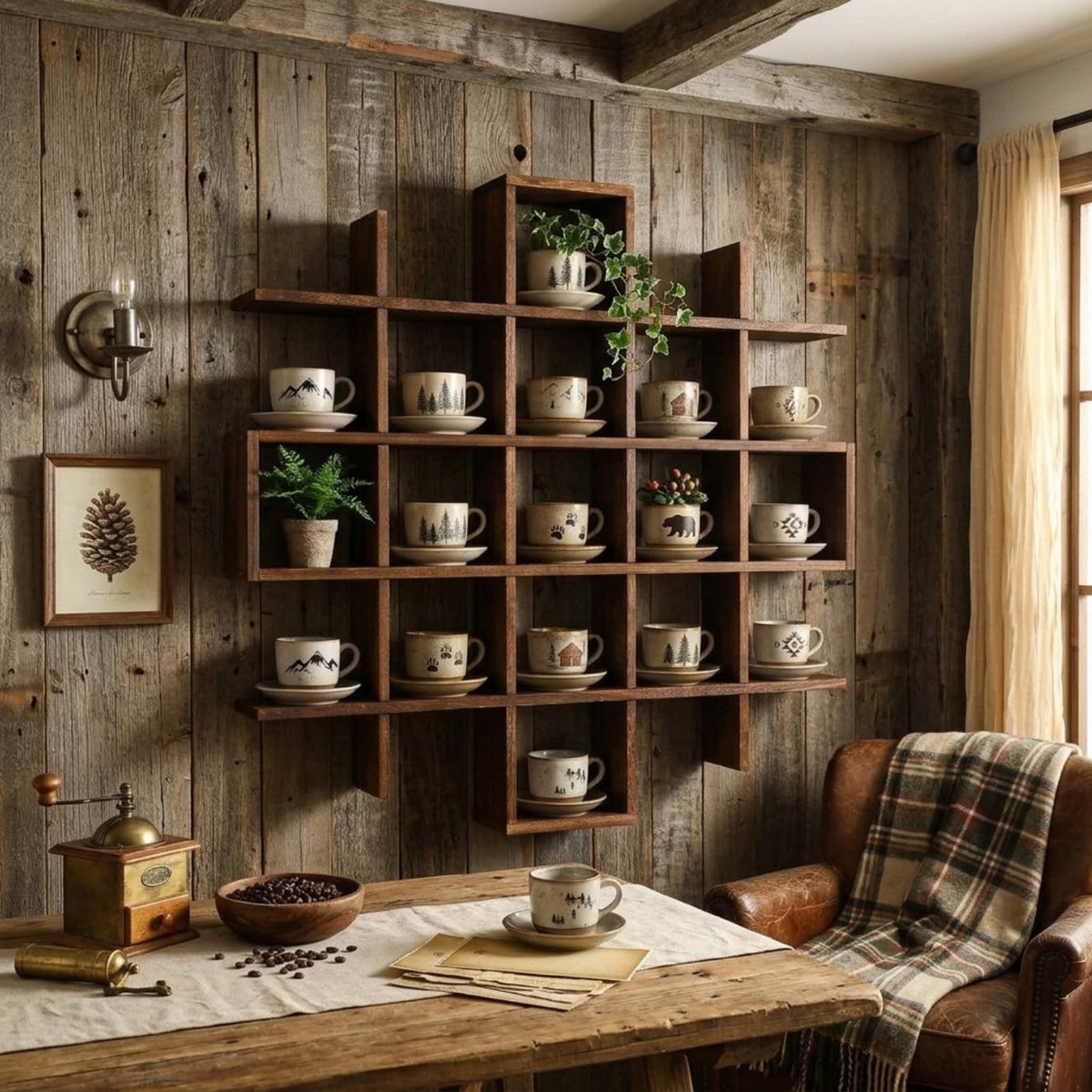 Rustic Wood Wall Display Shelf