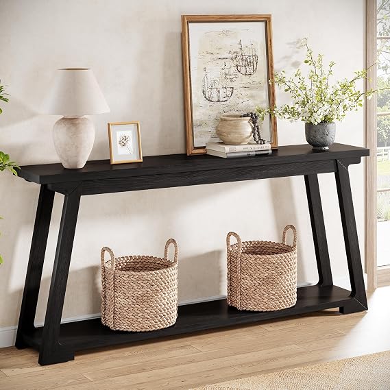 Solid Wood Two-Tier Console Table