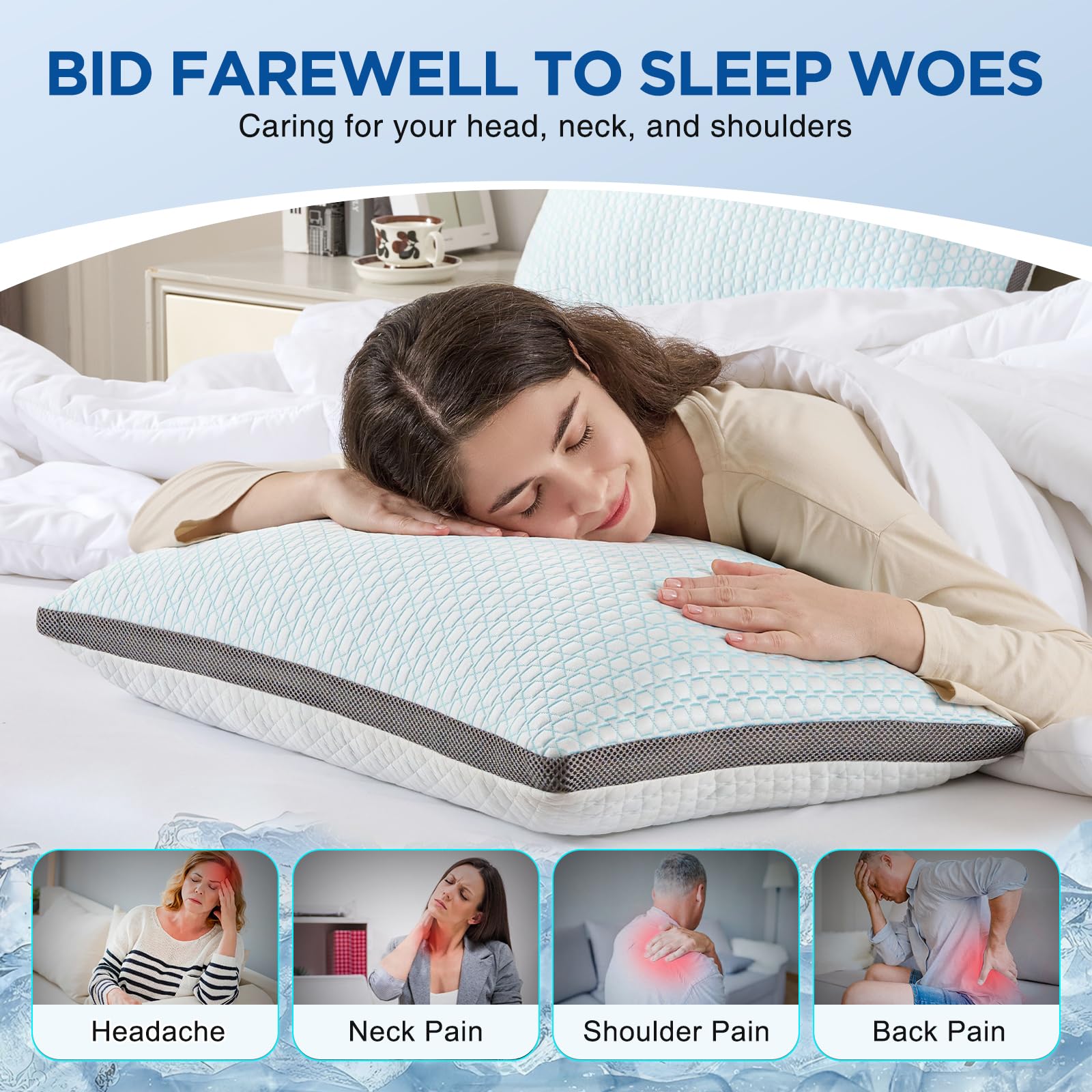 Cooling Bed Pillows with Adjustable Memory Foam Fill