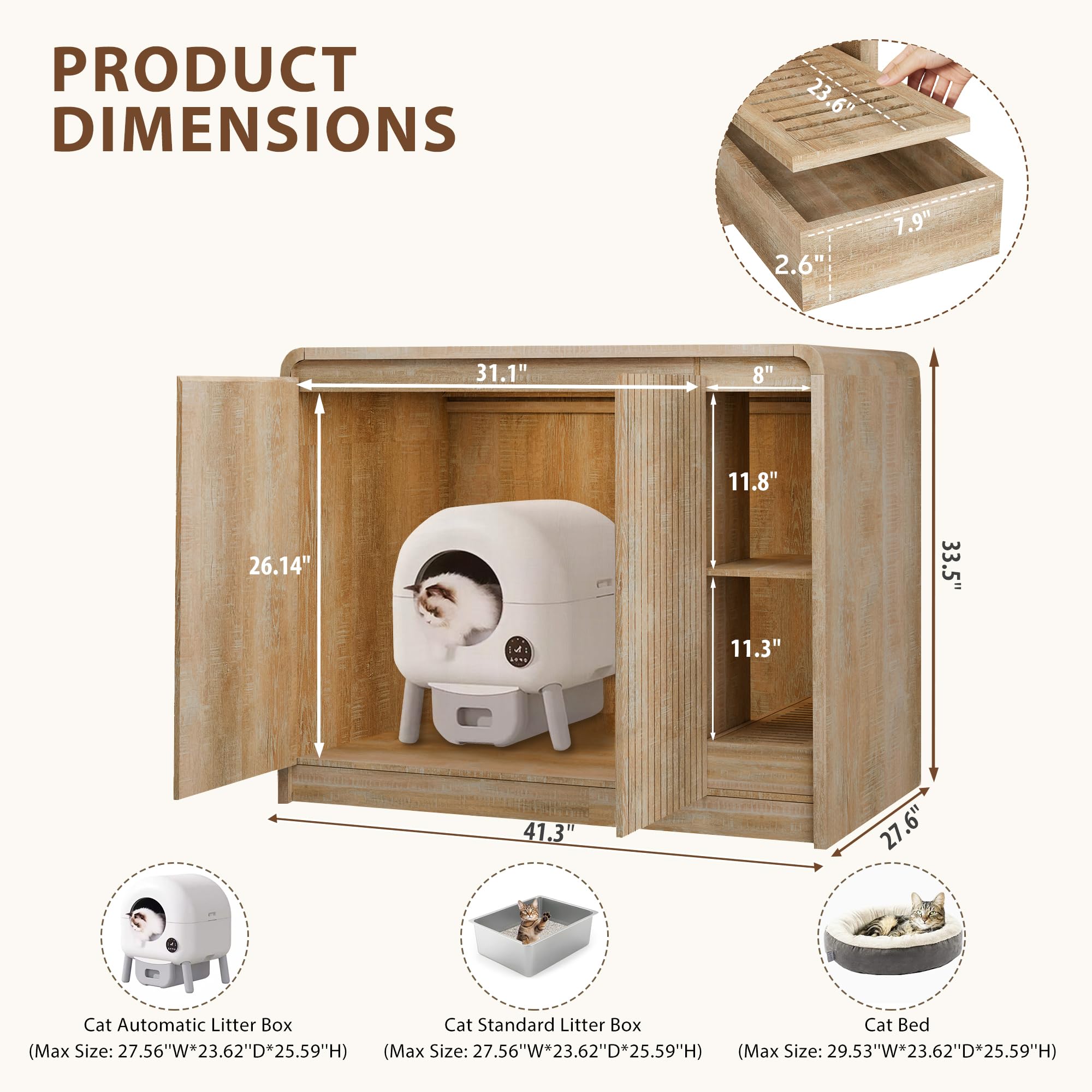 Homiflex Cat Litter Box Enclosure with Litter Collector, Large Litter Box Enclosure for Automatic Litter Box, Cat Furniture with Outlet, Adjustable Shelf for Dog Proof, Cat Washroom Cabinet, Natural