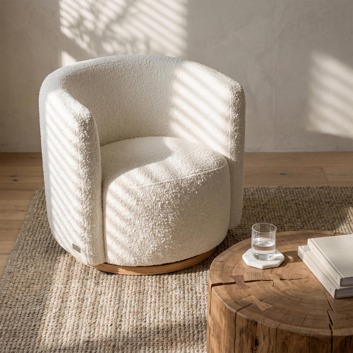 Cream Swivel Barrel Chair