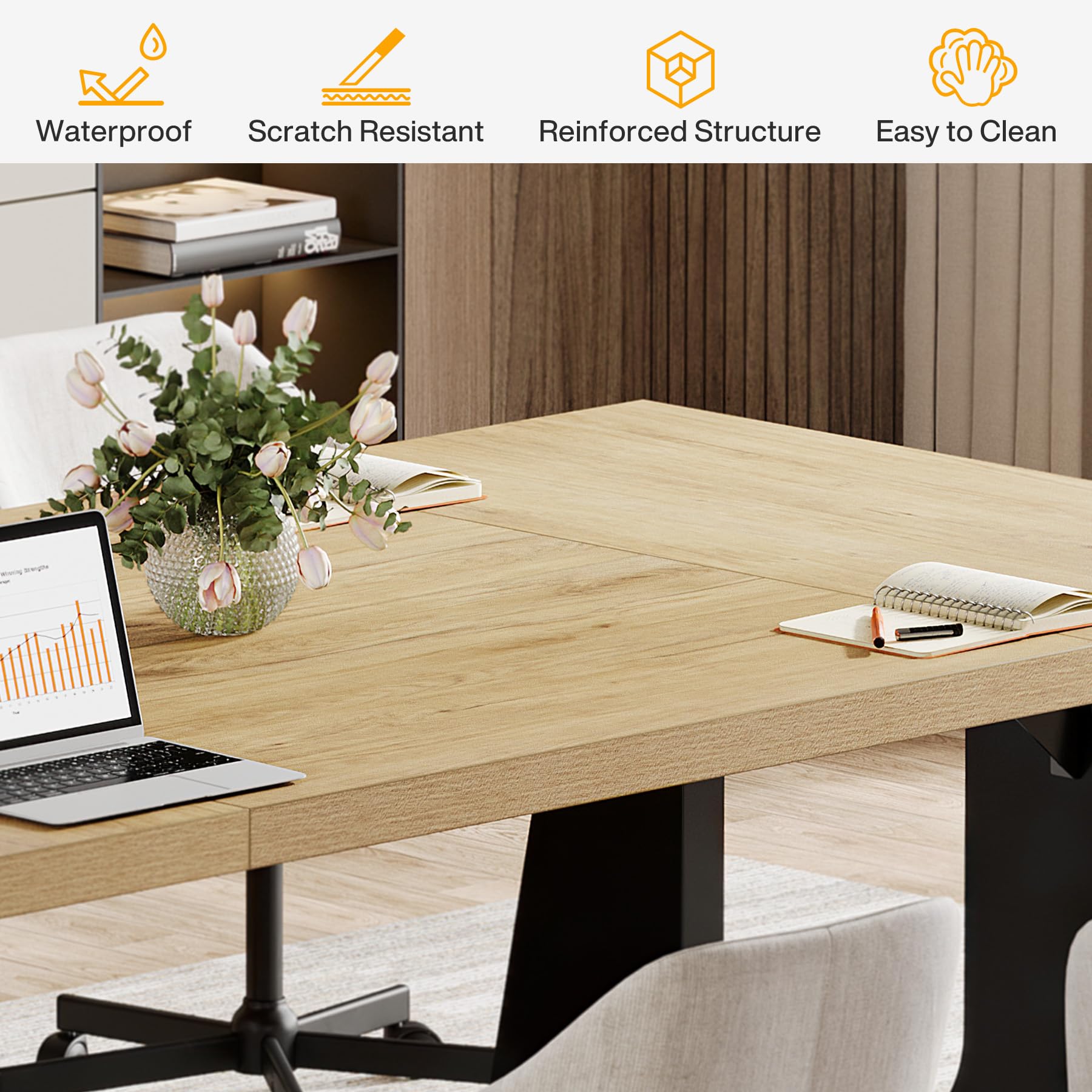 Large Rectangular Conference Table for 6-8 People