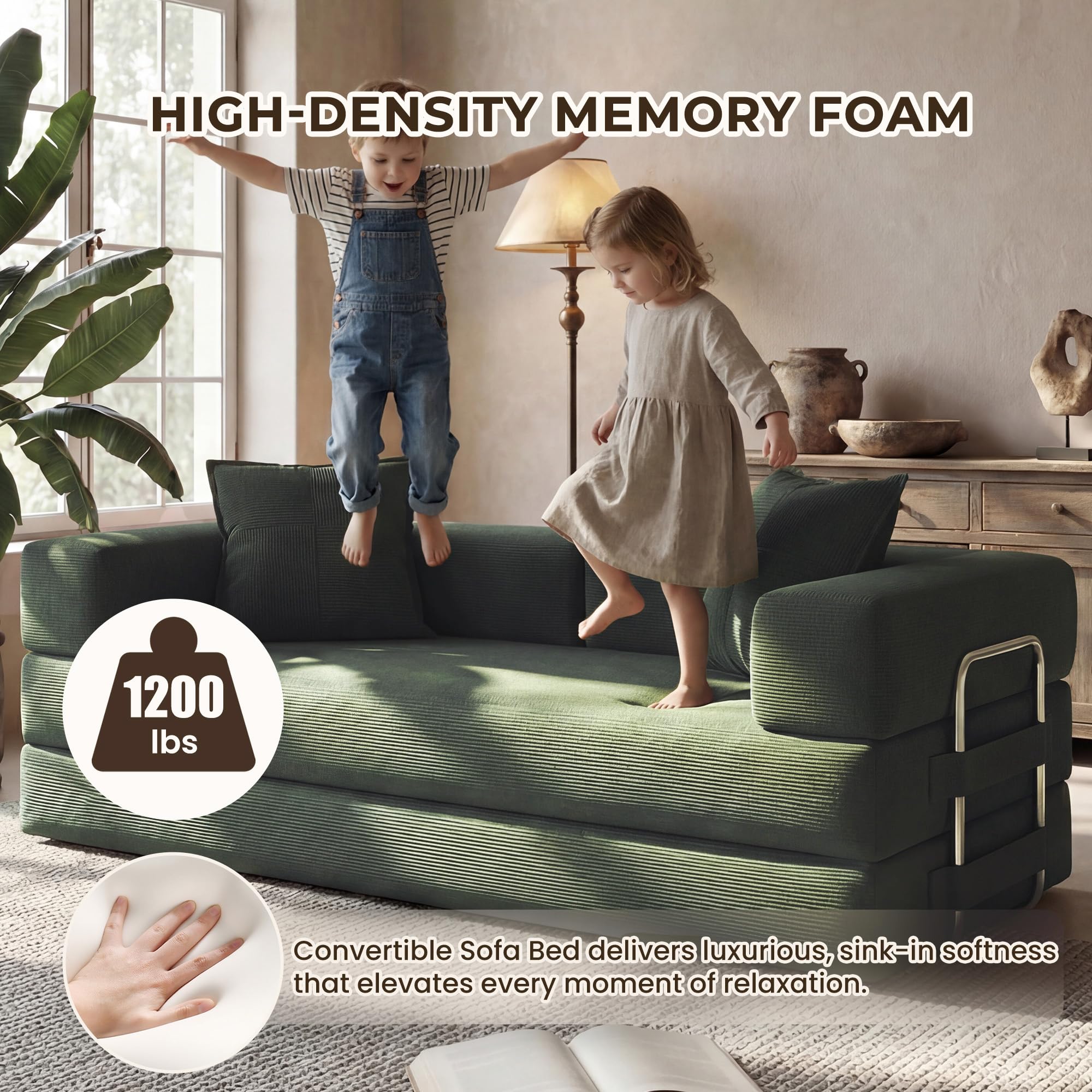 Convertible Futon Sofa Bed – 5-in-1 Modular Sleeper Couch, No Assembly