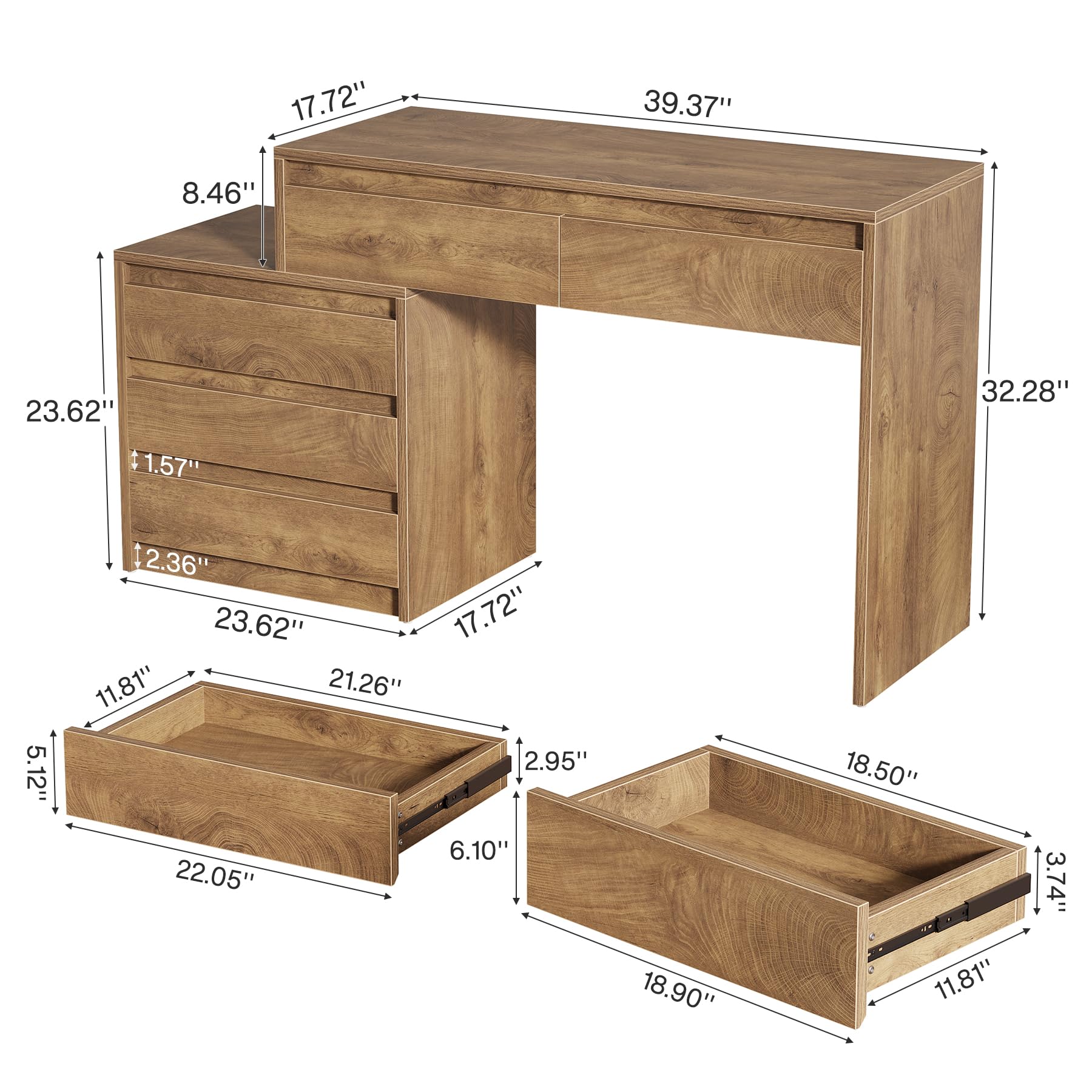 Tribesigns 63" Vanity Desk with 5 Drawers for Bedroom, Makeup Table with Movable 3-Drawer Chest Cabinet & Storage, Modern Large Dressing Table for Women Girl, Make up Desk for Bedroom