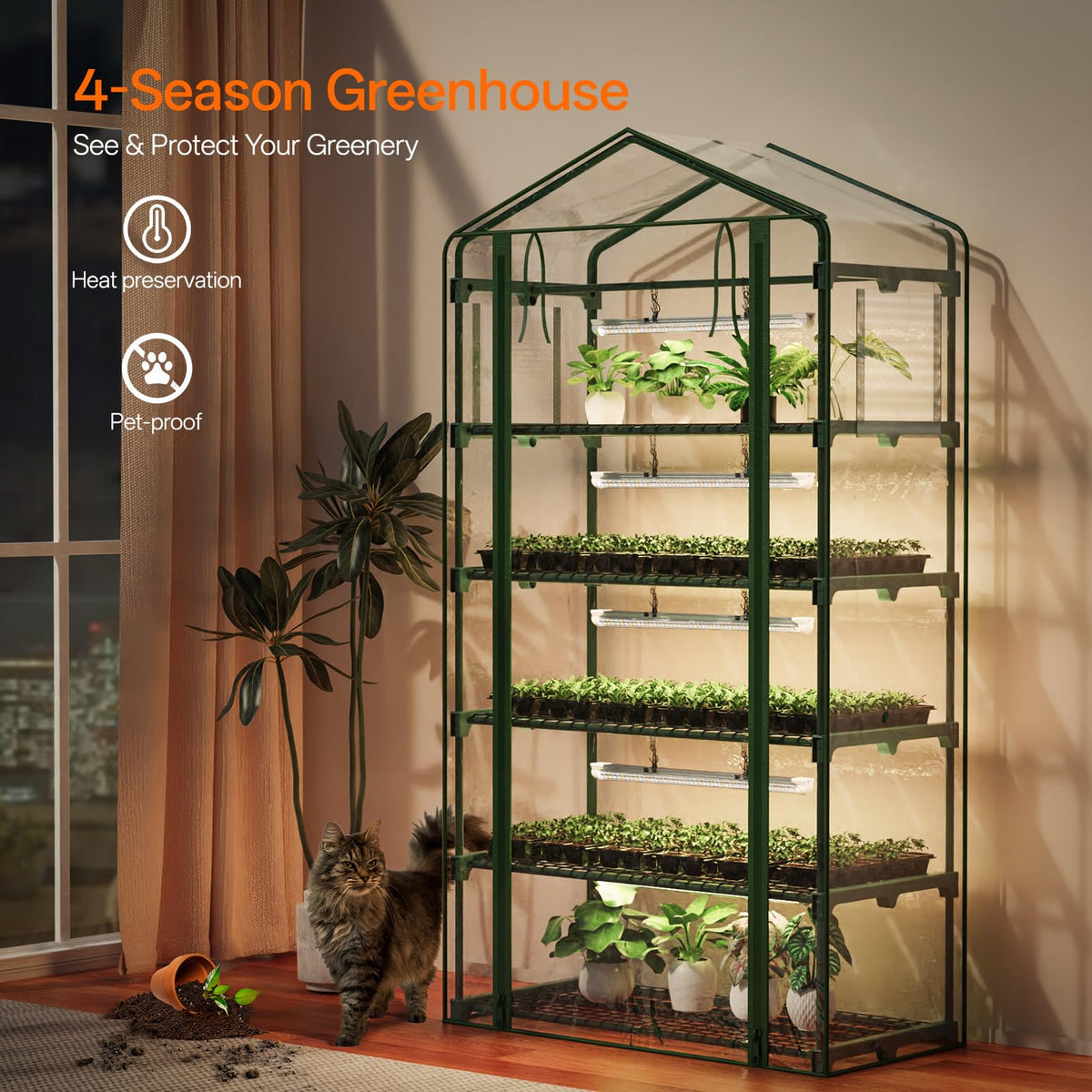 Bstrip Indoor Greenhouse with Grow Light, 5-Tier Large Greenhouse Cabinet