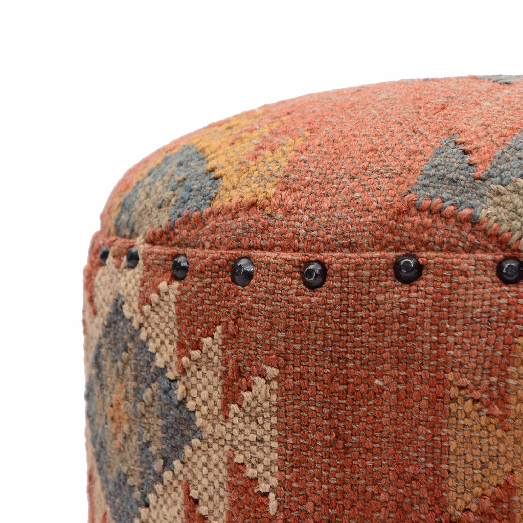 Round Kilim Jute Stool Ottoman