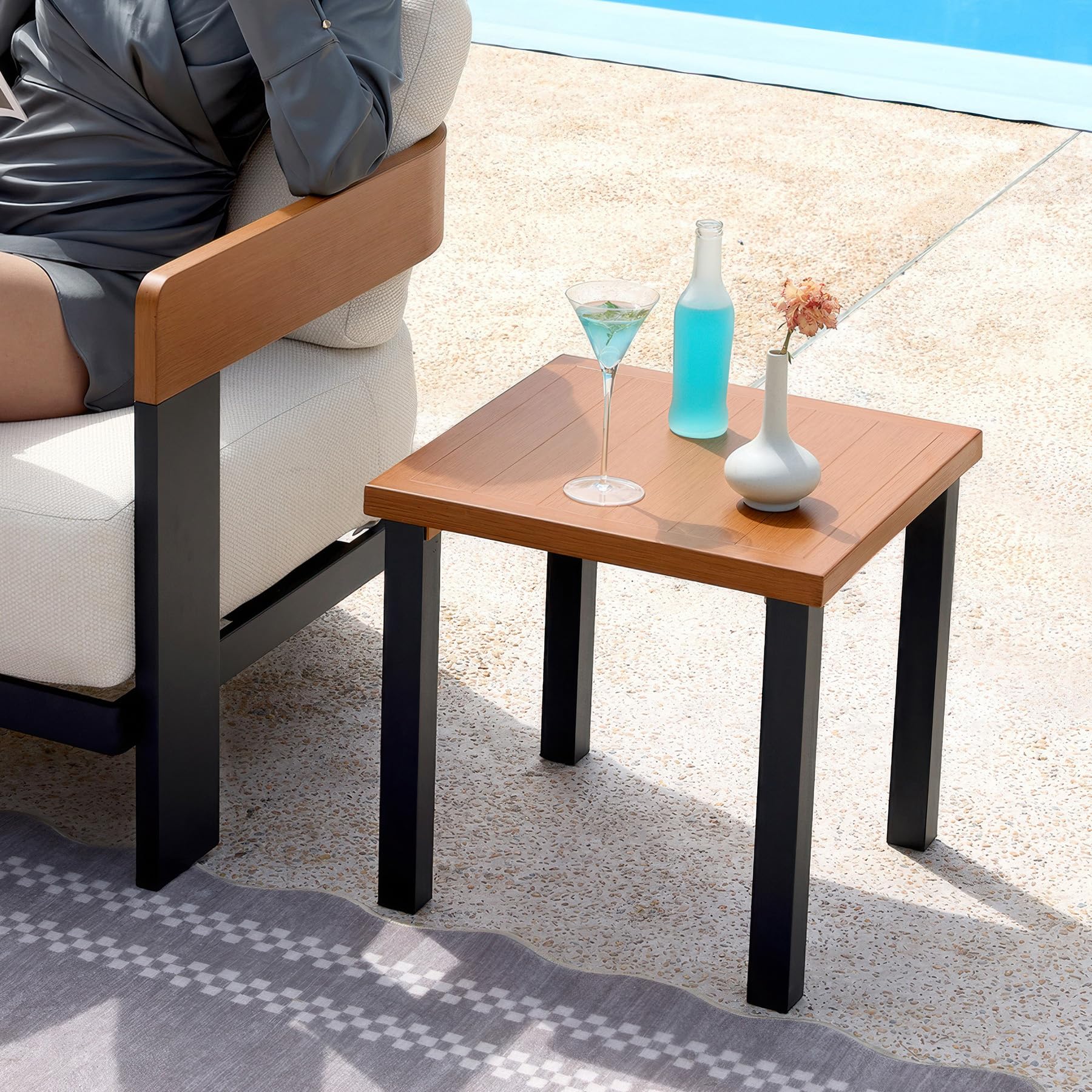 Square Outdoor Side Table with Metal Tabletop