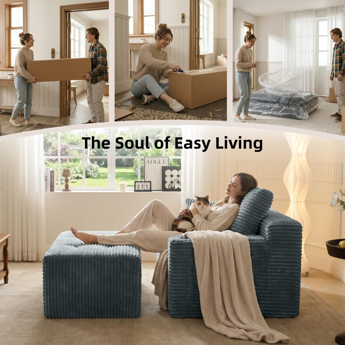 SOULYIZY 66" Oversized Boneless Chaise Lounge Chair with Ottoman Indoor