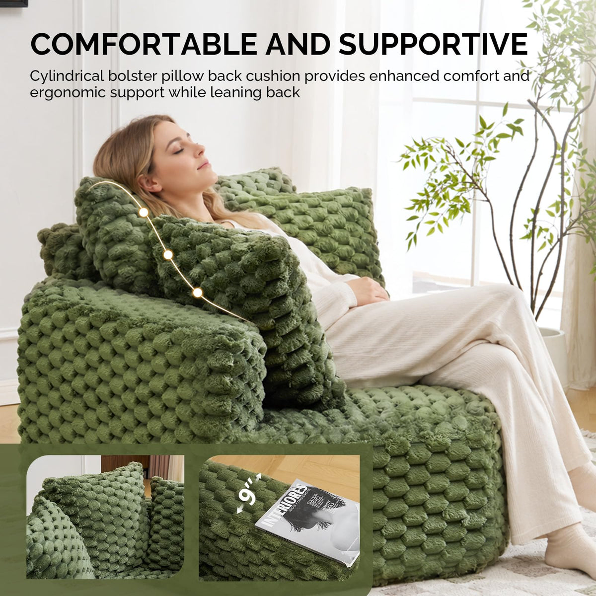VINGLI Hexagon Boneless Chair, Modern Modular Chaise Lounge Sofa Bed, Corner Chair with Pillows, Plush Corduroy Upholstered Lazy Sofa for Living Room, Bedroom, Apartment, No Assembly Required
