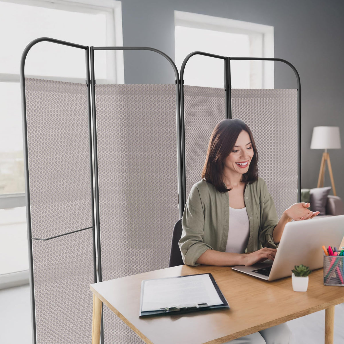 DECOLAB 68" Wide 4 Panel Room Divider, Modern Fabric Partition Panel, Waltz