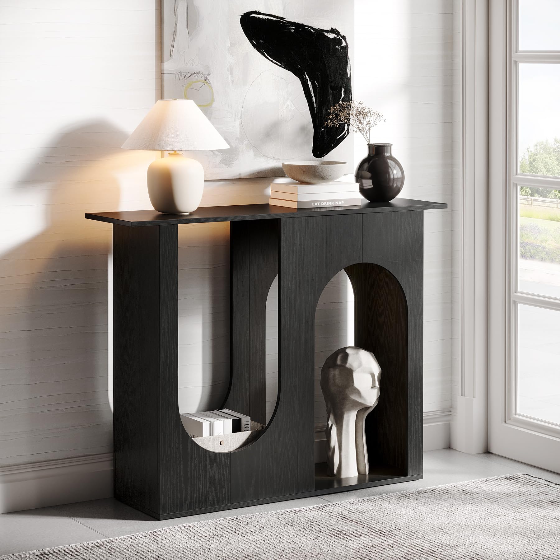 Tribesigns Black Entryway Table, 39.4'' Narrow Console Table with Arched Design, Modern Foyer Table for Entryway, Hallway, Easy Assembly
